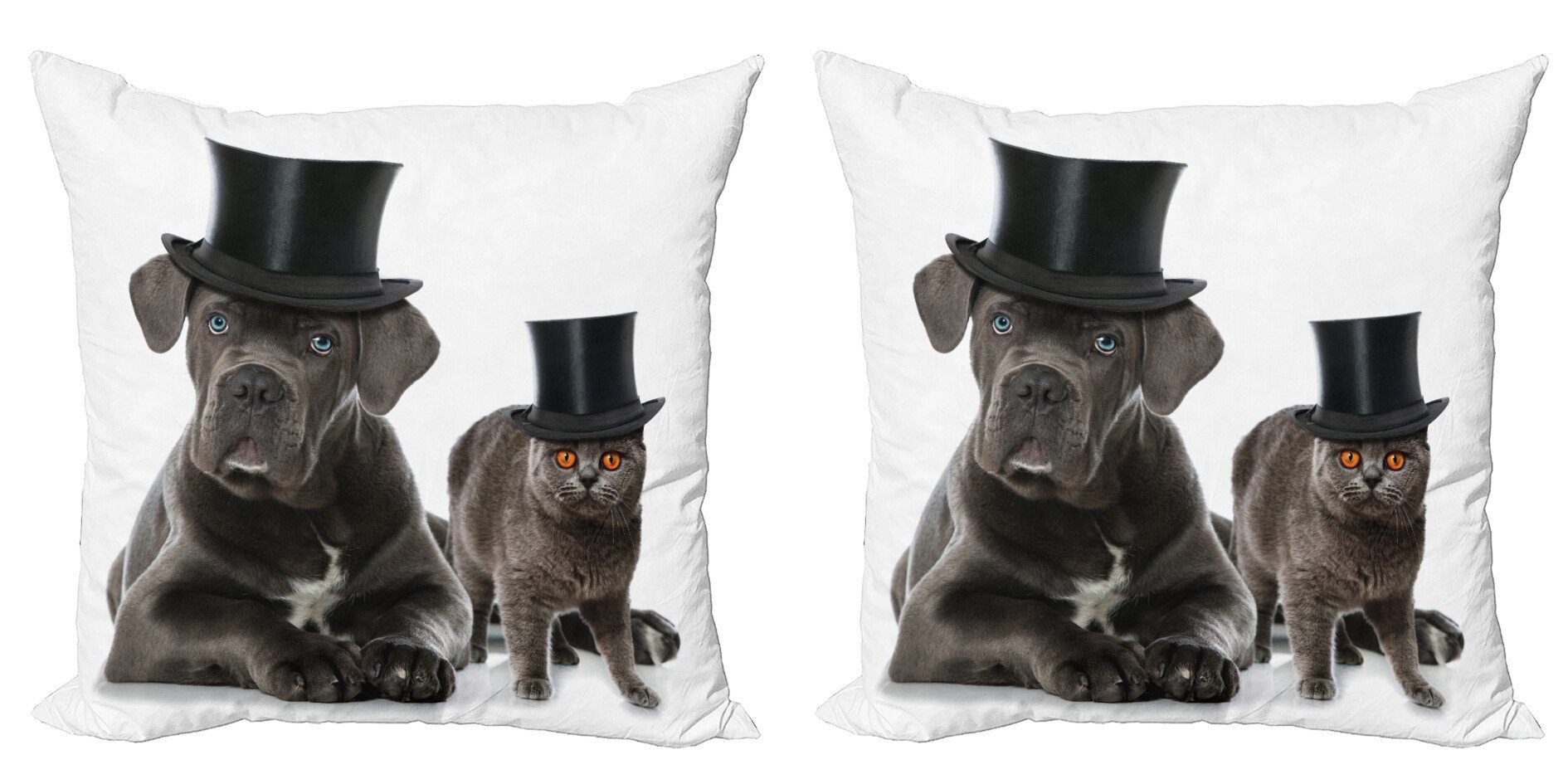 Kissenbezüge Modern Accent Doppelseitiger Digitaldruck, Abakuhaus (2 Stück), Hund und Katze Haustiere in Magicians Hat