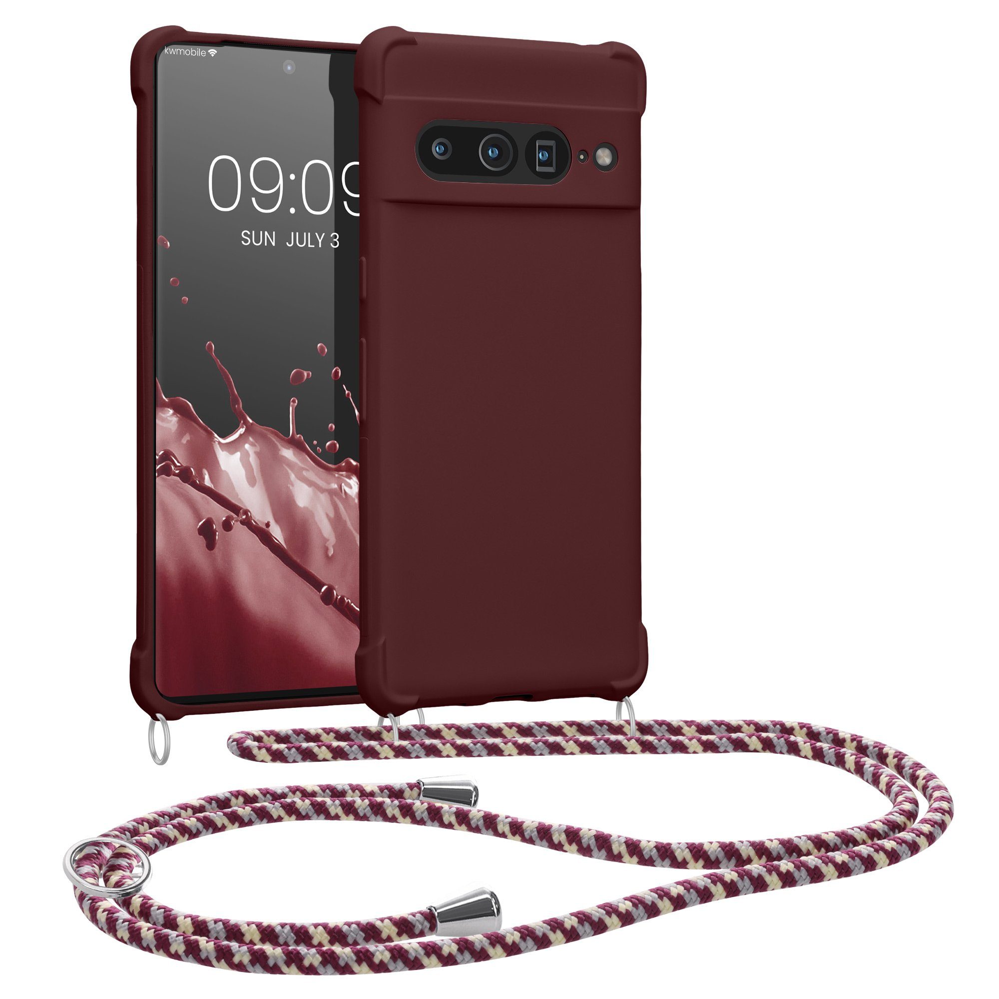 kwmobile Handyhülle Hülle für Google Pixel 7 Pro, mit Metall Kette zum Umhängen - Silikon Handy Cover Case Schutzhülle