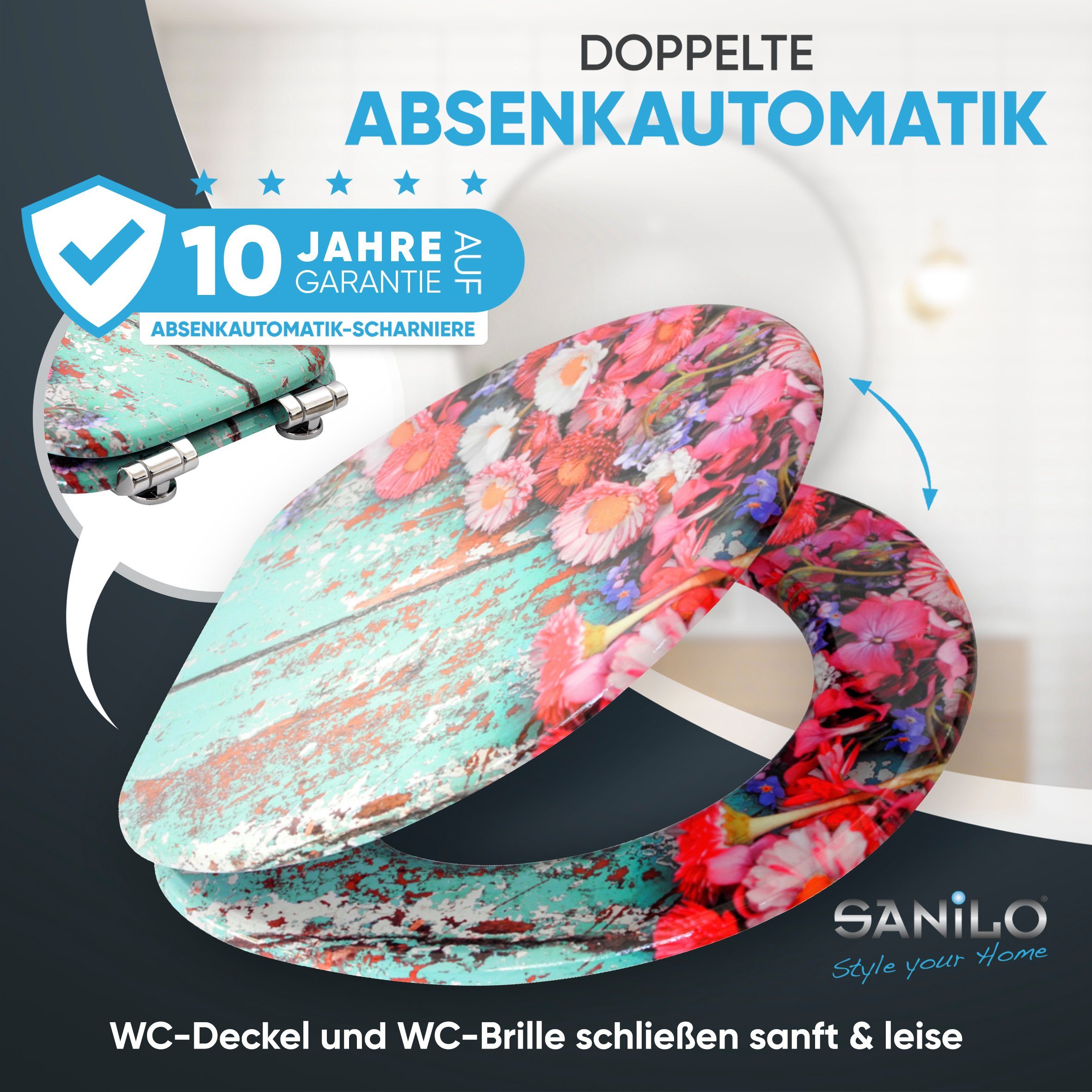 Sanilo WC-Sitz Spring mit Absenkautomatik, Toilettendeckel direkt vom Hersteller, hochwertig & modern mit Motiv, universell, leichte Montage
