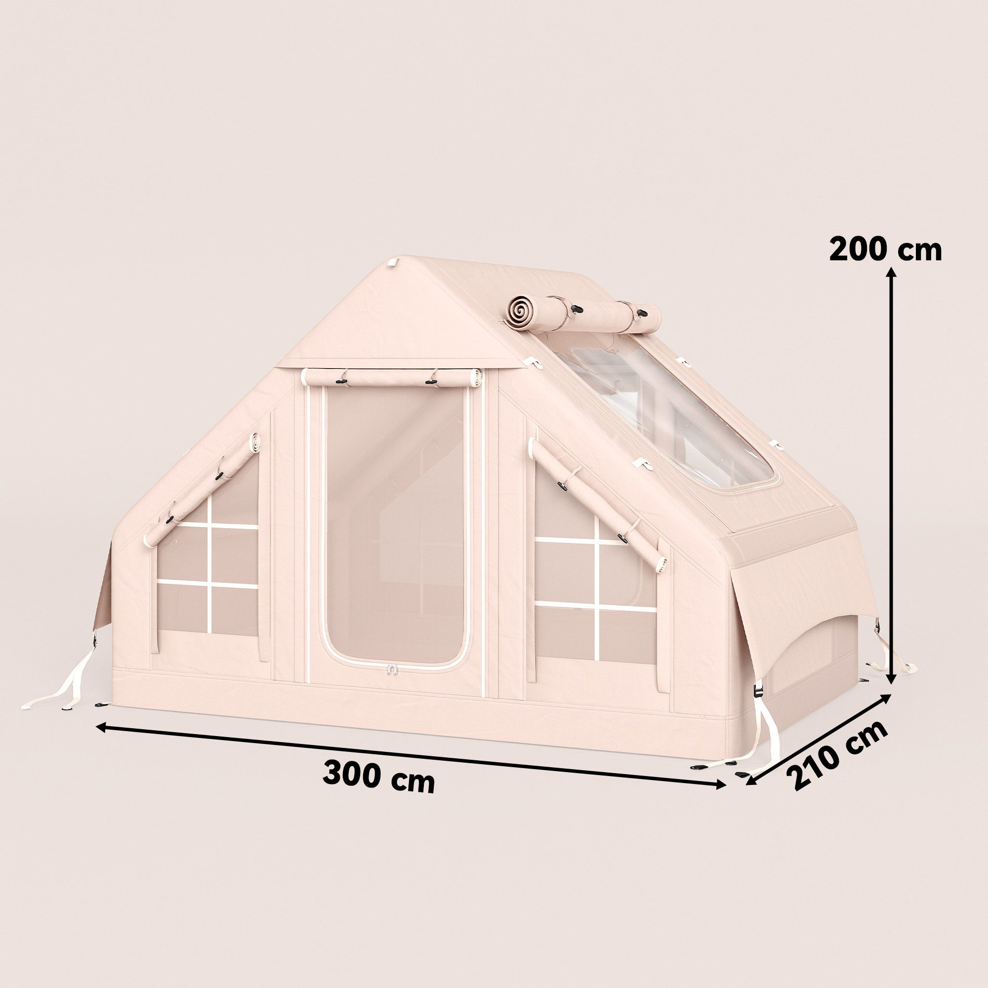 Outsunny aufblasbares Zelt mit Luftpumpe, Kaminöffnung, Dachfenster, kratzfest Bodenplane, Personen: 8 (Outdoor Luftzelt, 1 tlg., Air Glamping Zelte), aus Oxfordstoff