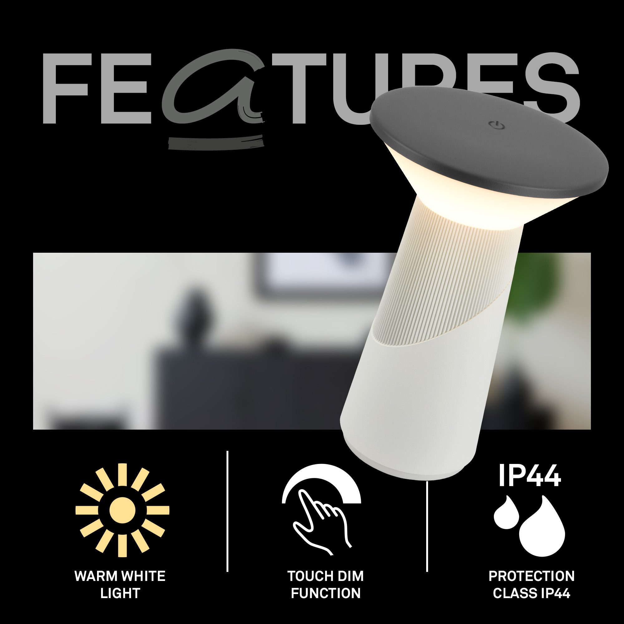 Briloner Leuchten LED Tischleuchte Tischlampe kabellos Akku USB-C Touch dimmbar Design Award, LED wechselbar, 2700K, 15x24 cm, Akku tauschbar, Indoor/Outdoor, Wohnzimmer, Balkon