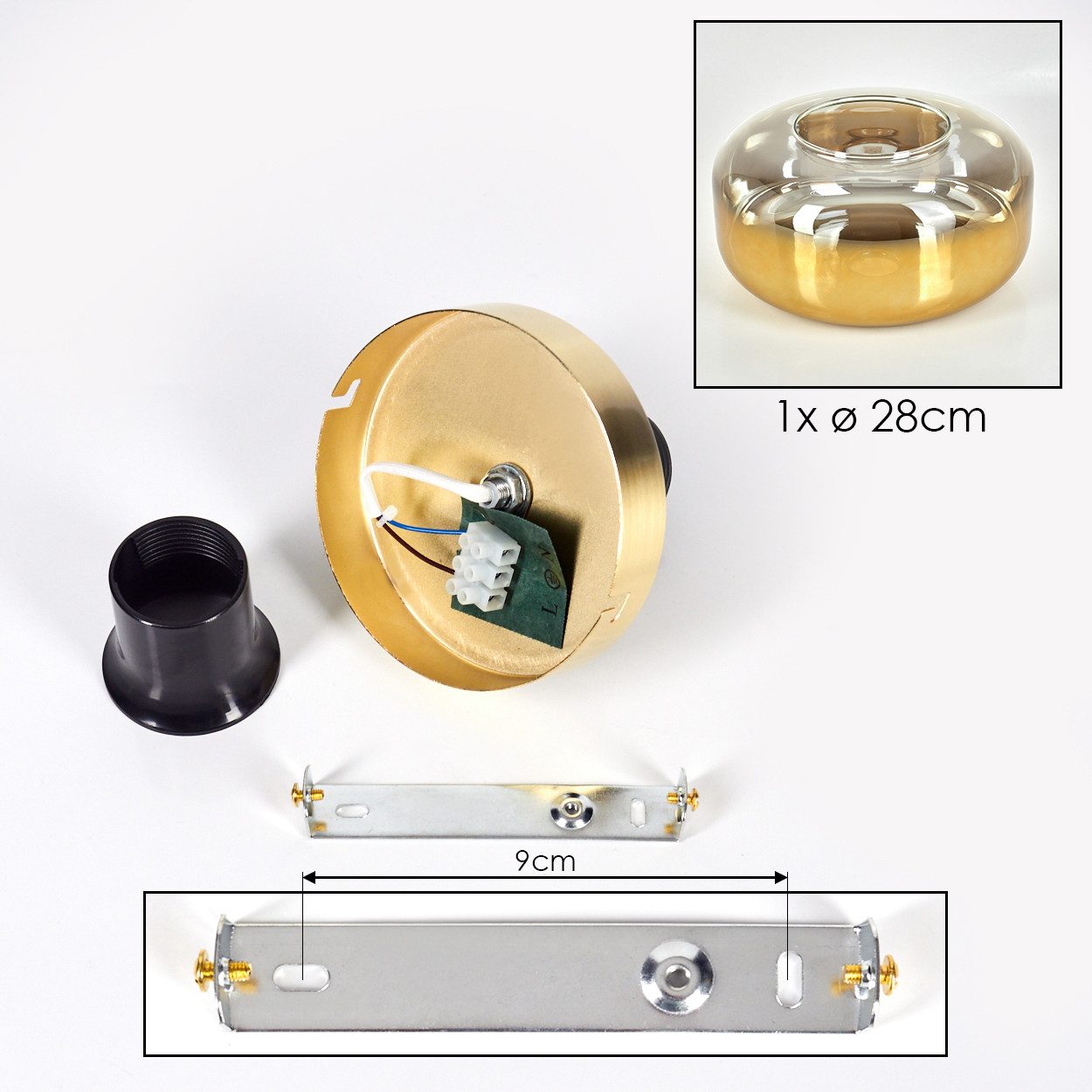 hofstein Deckenleuchte Deckenlampe aus Metall/Glas in Messingfarben/Goldfarben/Klar, ohne Leuchtmittel, mit Schirm aus Glas (28 cm), 1 x E27, ohne Leuchtmittel – Bild 5 von 5
