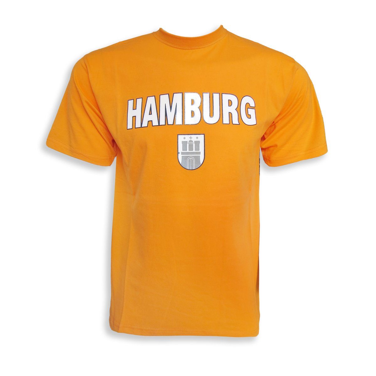 Herren Baumwolle T-Shirt Classic" Sonia orange-blau Wappen "Hamburg T-Shirt Originelli