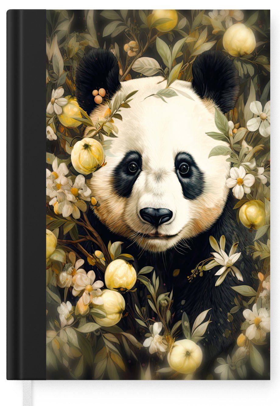 Panda - Seiten, 98 Journal, - Wildtiere Merkzettel, MuchoWow - Haushaltsbuch Tagebuch, Notizheft, A5, Pandabär Blumen, Notizbuch