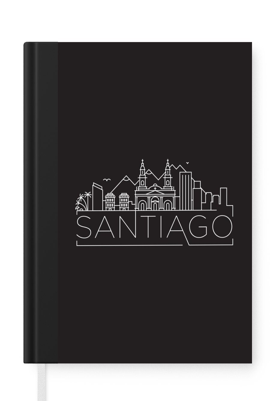 MuchoWow Notizbuch Skyline "Santiago" schwarz auf weiß, Journal, Merkzettel, Tagebuch, Notizheft, A5, 98 Seiten, Haushaltsbuch