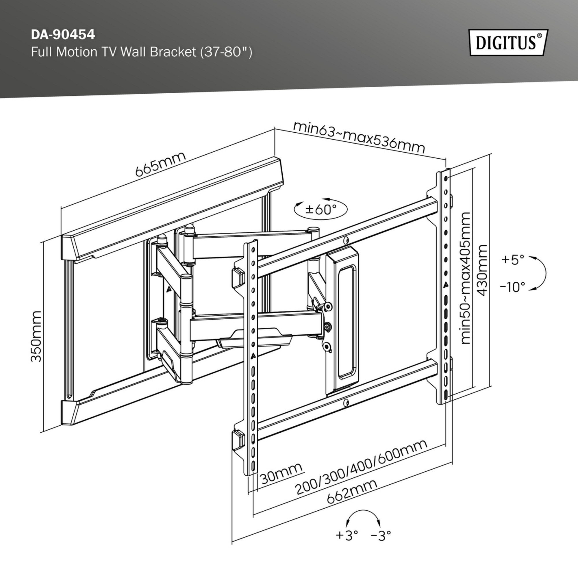 Digitus Wandhalterung Digitus Full Motion TV-Wandhalterung 37" - 80"