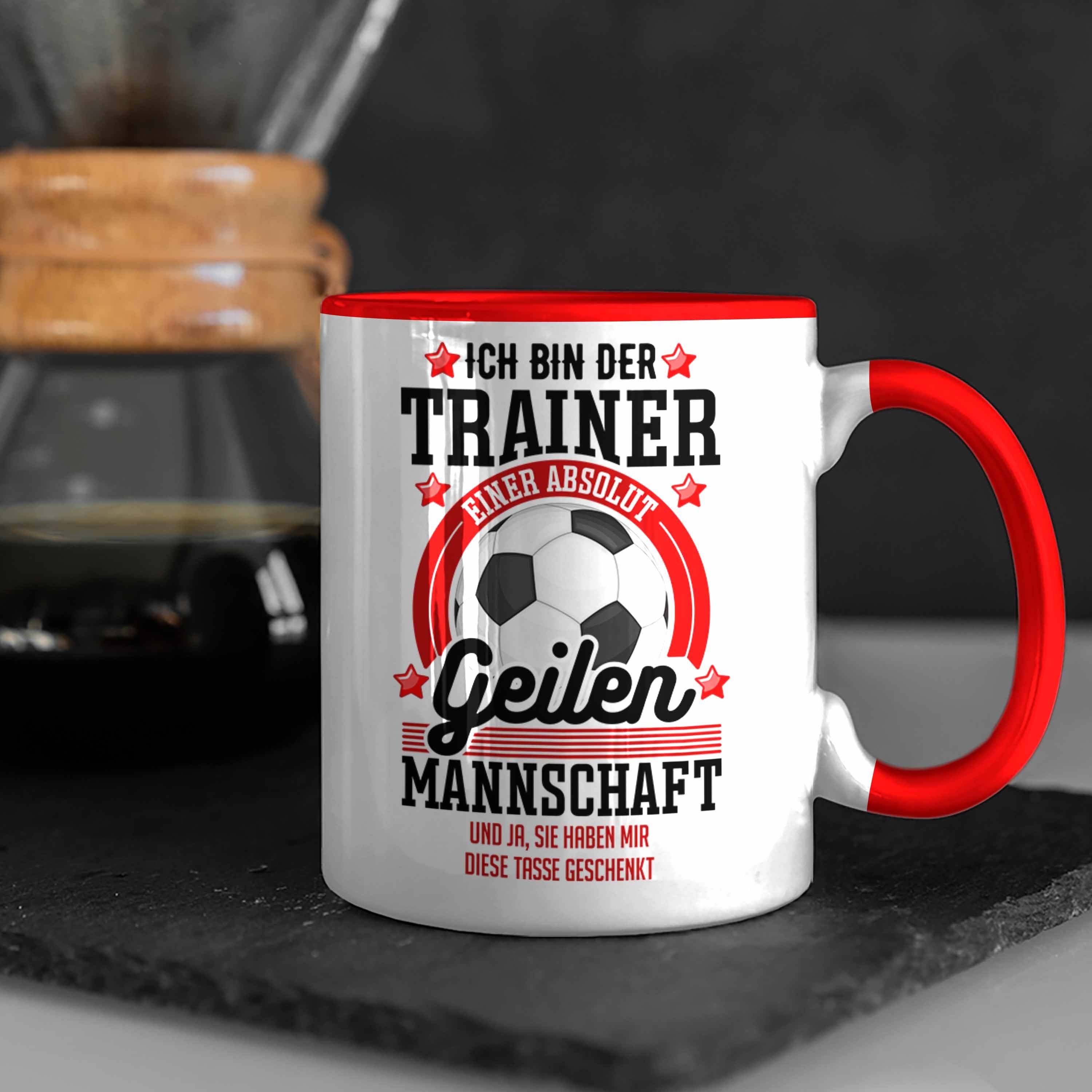 Trendation Geschenkidee Bester Weihnachten Trendation - Tasse Fußball Danke Geburtstag Coach Tasse Rot Geschenk Fussballtrainer