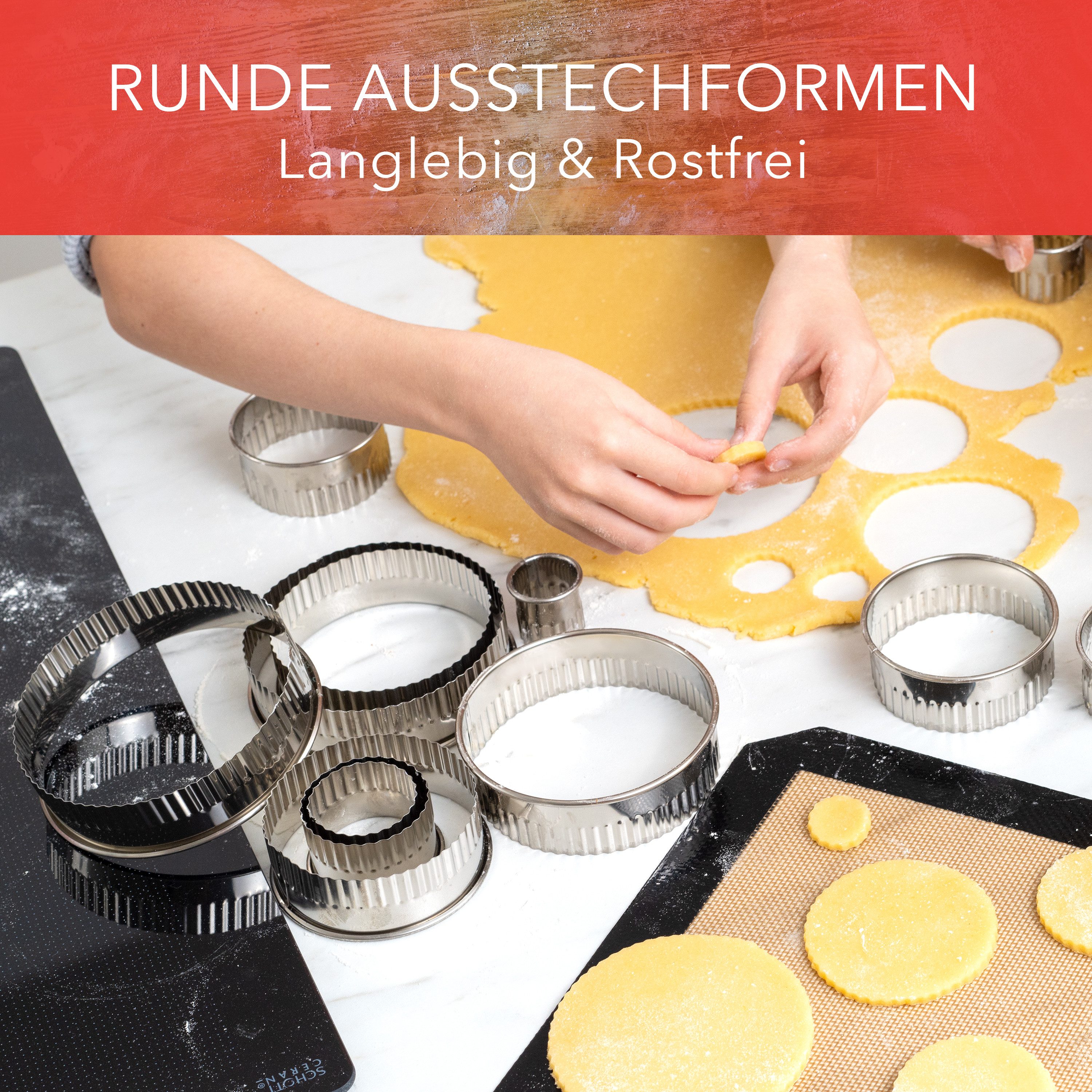 AVANA Ausstechform gewellt Ausstecher Ringe Keksformen Cookie Cutter Set Rund Plätzchen, Edelstahl, (12 Stück), Ausstechformen mit Aufbewahrungsbox – Bild 2 von 5