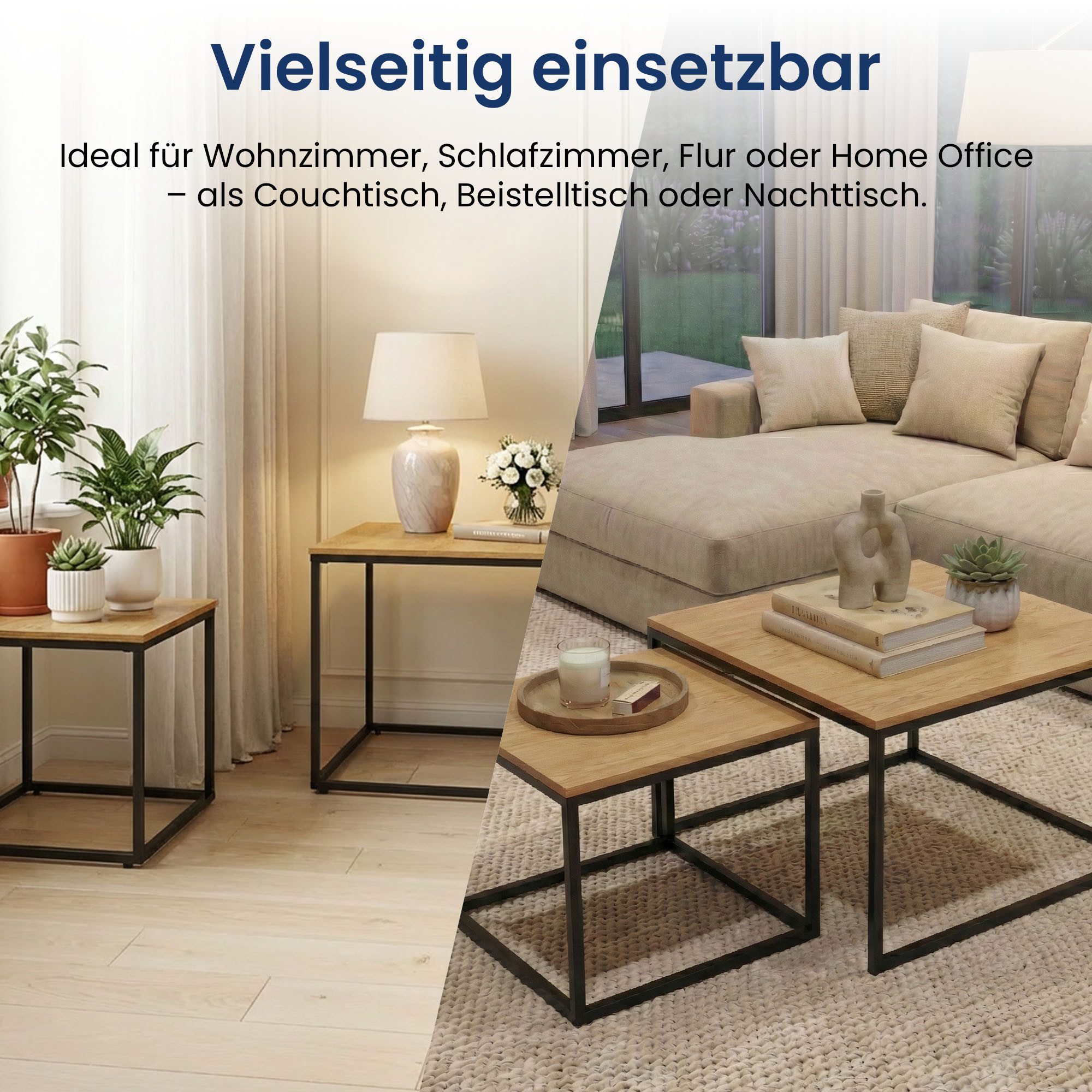 Home Collective Couchtisch 2er Set Beistelltisch Wohnzimmertisch modern rund und quadratisch (ideal als Büro Ablagetisch oder als Wohnzimmer Deko, Rund Set 2 in – Bild 5 von 5