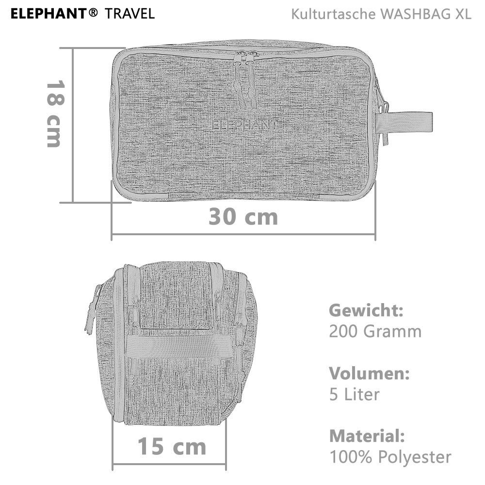 ELEPHANT Kulturbeutel Travel Hydro Washbag Herren Damen Reise wasserabweisend aus Plane, Kulturtasche Kosmetiktasche Reise Tasche Sauna Sport