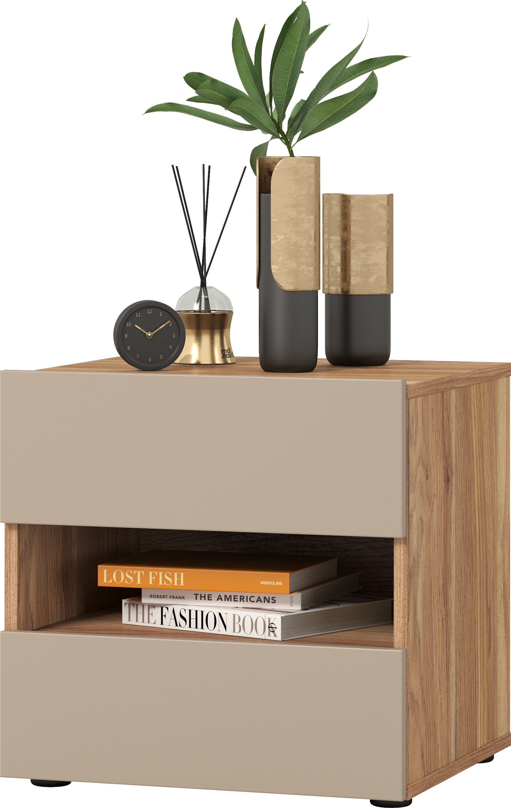 Home affaire Nachtkommode Wharton,Breite 46cm, Nachtschrank mit 2 Schubladen, Nachttisch, Nachtkonsole offene Fach