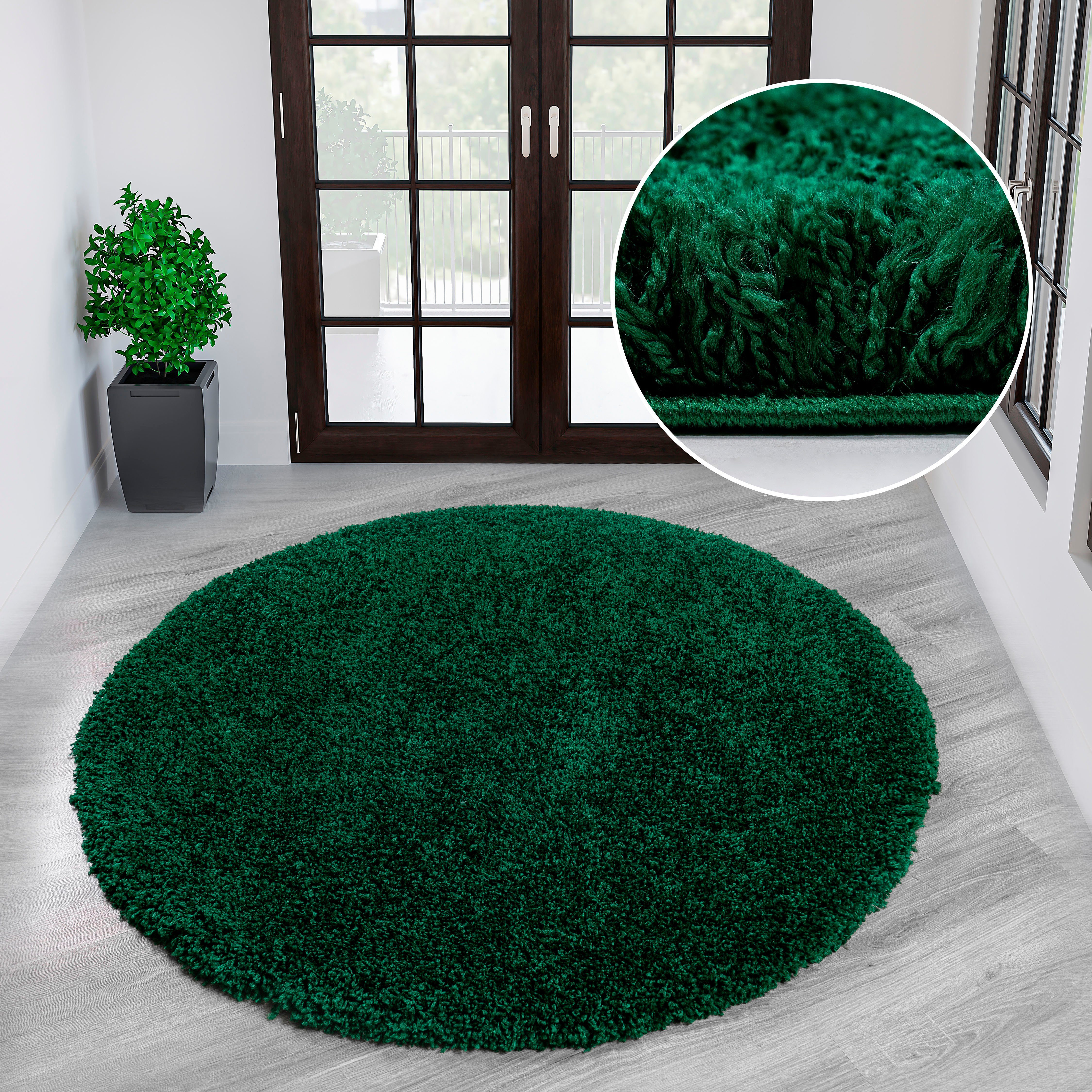 Teppich Viva Teppich rund, Home dunkelgrün besonders rund, kuschelig weich affaire, Uni-Farben, einfarbig, 45 und mm, Höhe