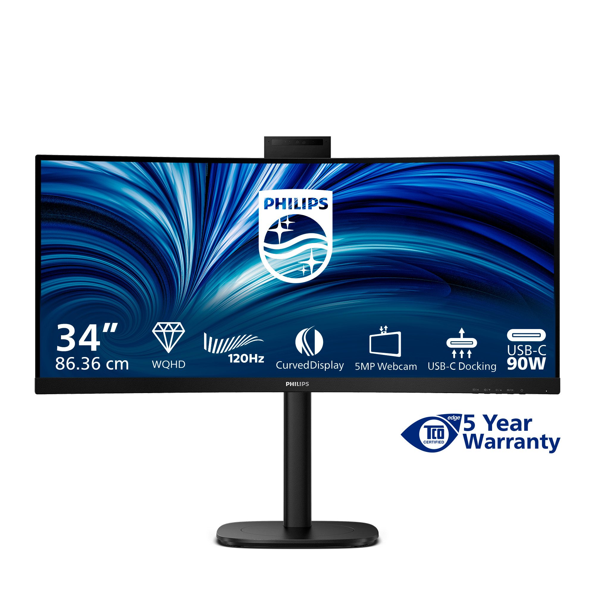 Philips 86,4cm (34,0) 34B2U3600CH 21:09 2xHDMI+DP+USB-C bl. TFT-Monitor (3440 x 1440 px, Wide Quad HD, 4 ms Reaktionszeit, 120 Hz, VA, Curved, Lautsprecher, HDCP, HDR, Höhenverstellbar)