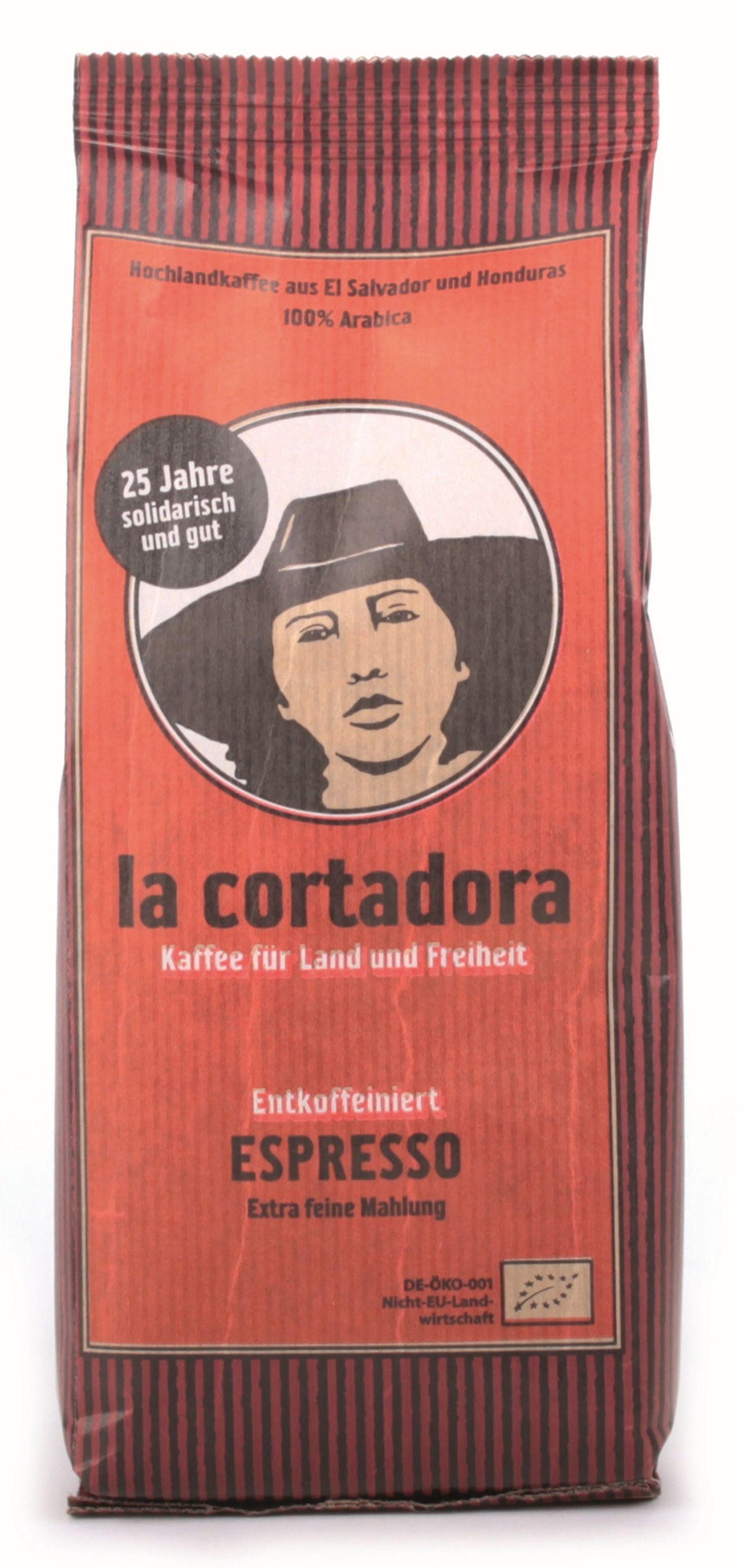 El Puente Kaffee Cortadora Bio-Espresso gem. 200 g entkoffeiniert, Fair Trade, Vegan, Handmade