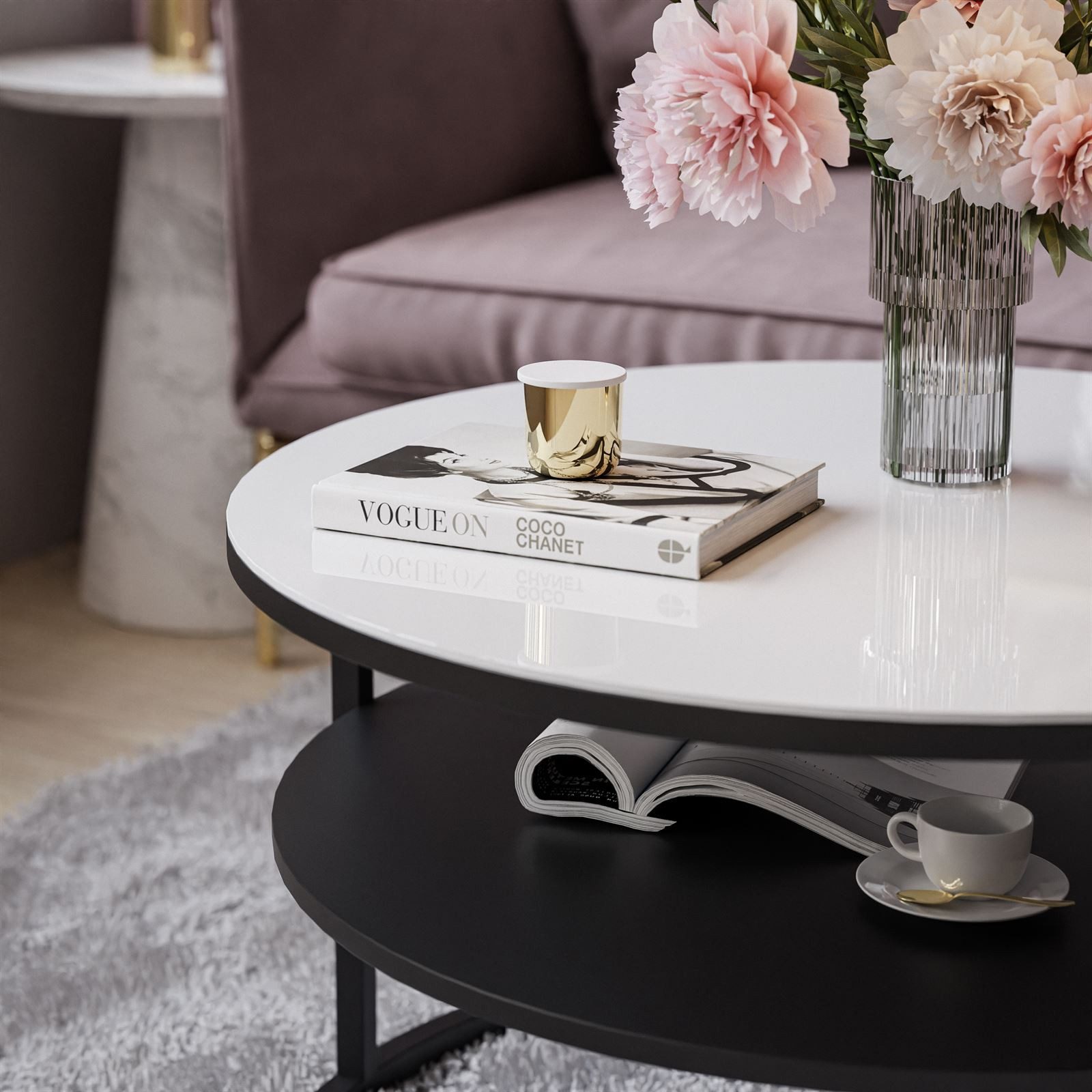 Lookway Couchtisch CIRI GLASS mit Ablage (1 Tisch), Durchmesser: ⌀70 cm