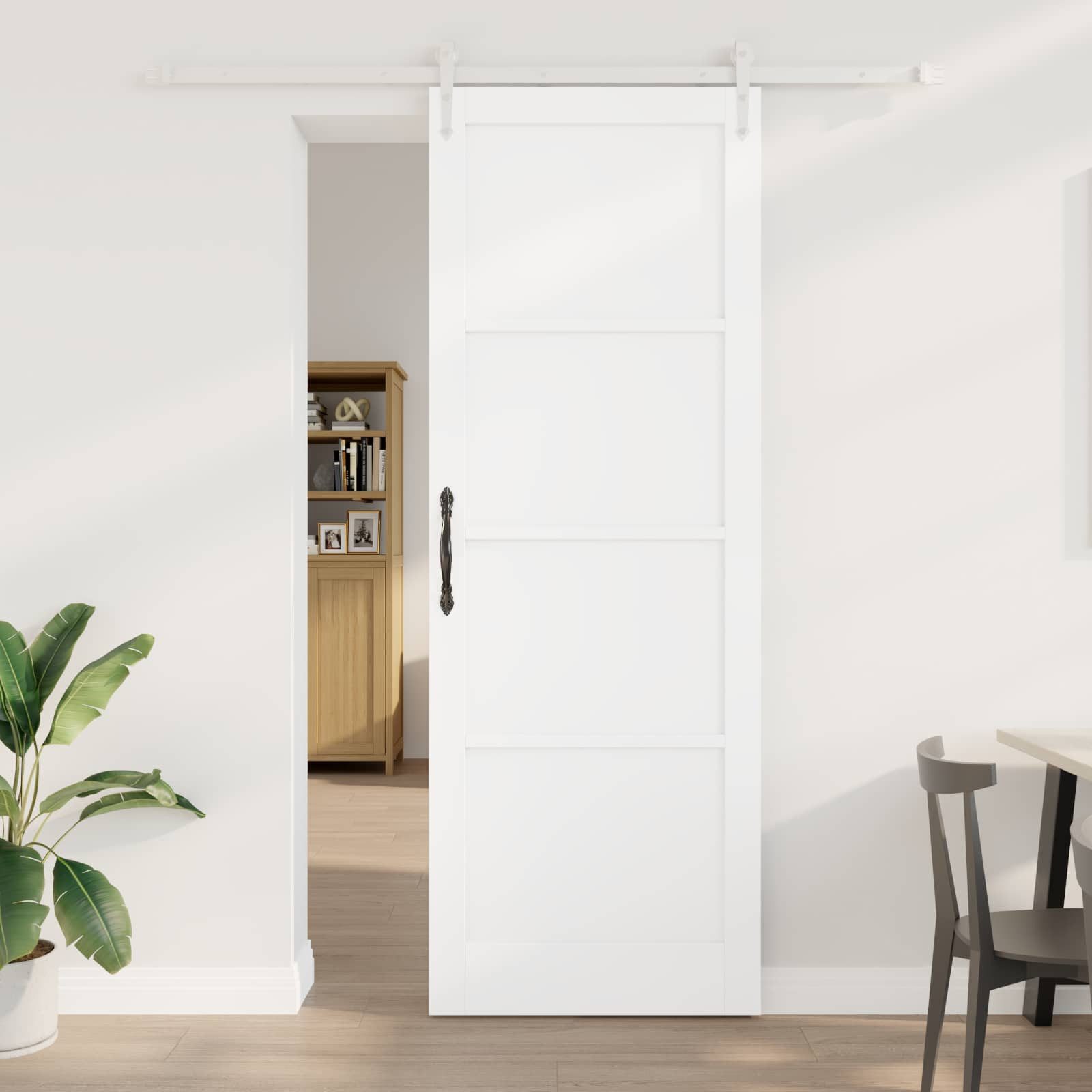 furnicato Schiebetür Massivholz 200 x 232 cm Weiß, Gleittür mit pulverbeschichteter Stahlschiene für den Innenbereich