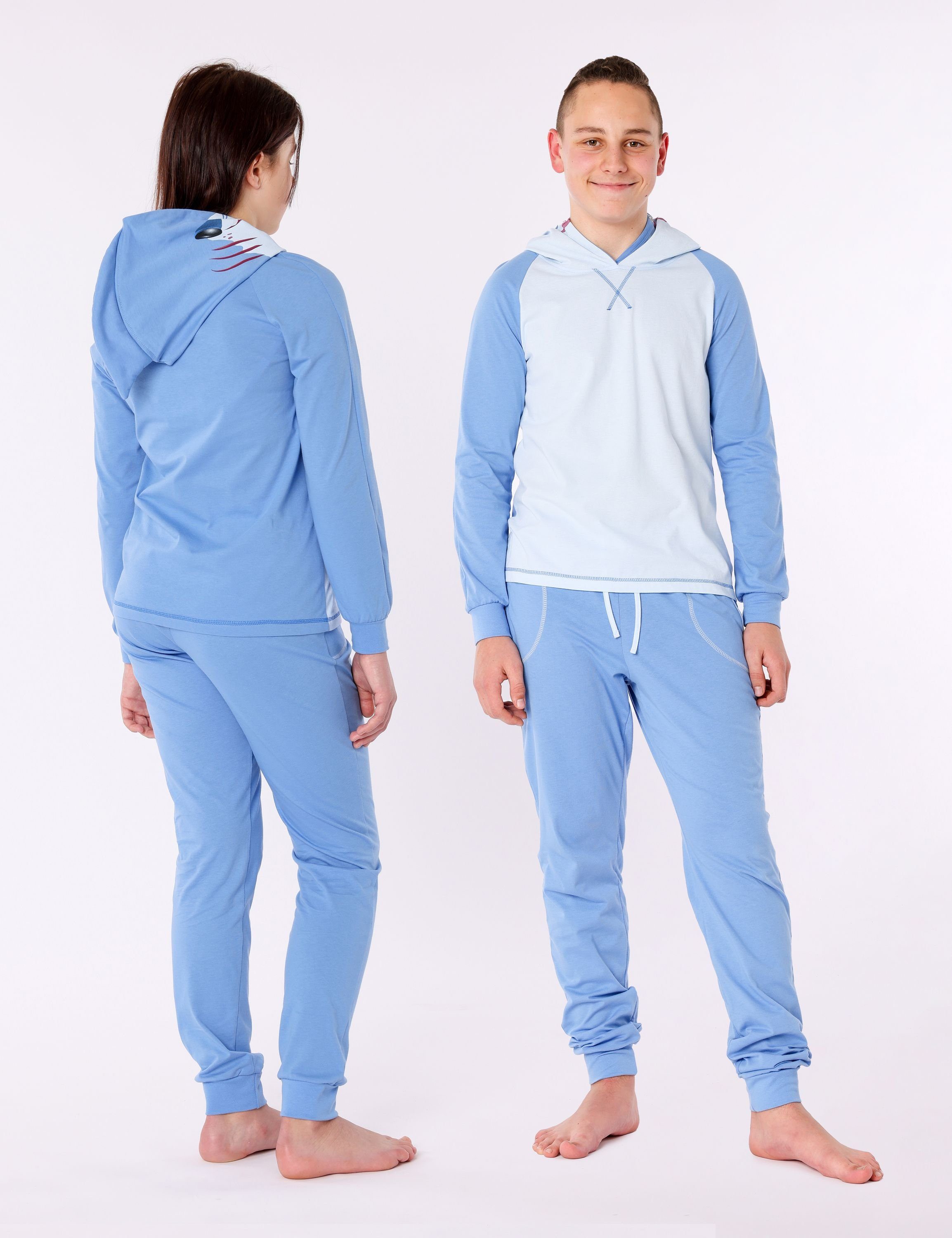 Tierkostüm Ladeheid LA40-237 Schlafanzug Schlafanzug aus Kapuze Blau Hai mit Mädchen ohne Baumwolle