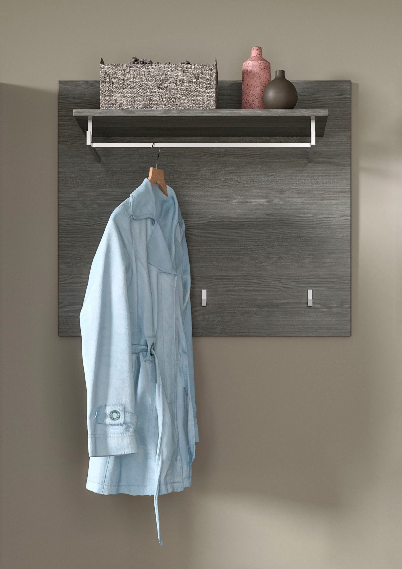 Home affaire Garderobenpaneel Rumba, Breite 80cm, 3 Haken, 1 Kleiderstange, 1 Ablageboden, Garderobe, Paneel, Wandpaneel, Flurmöbel