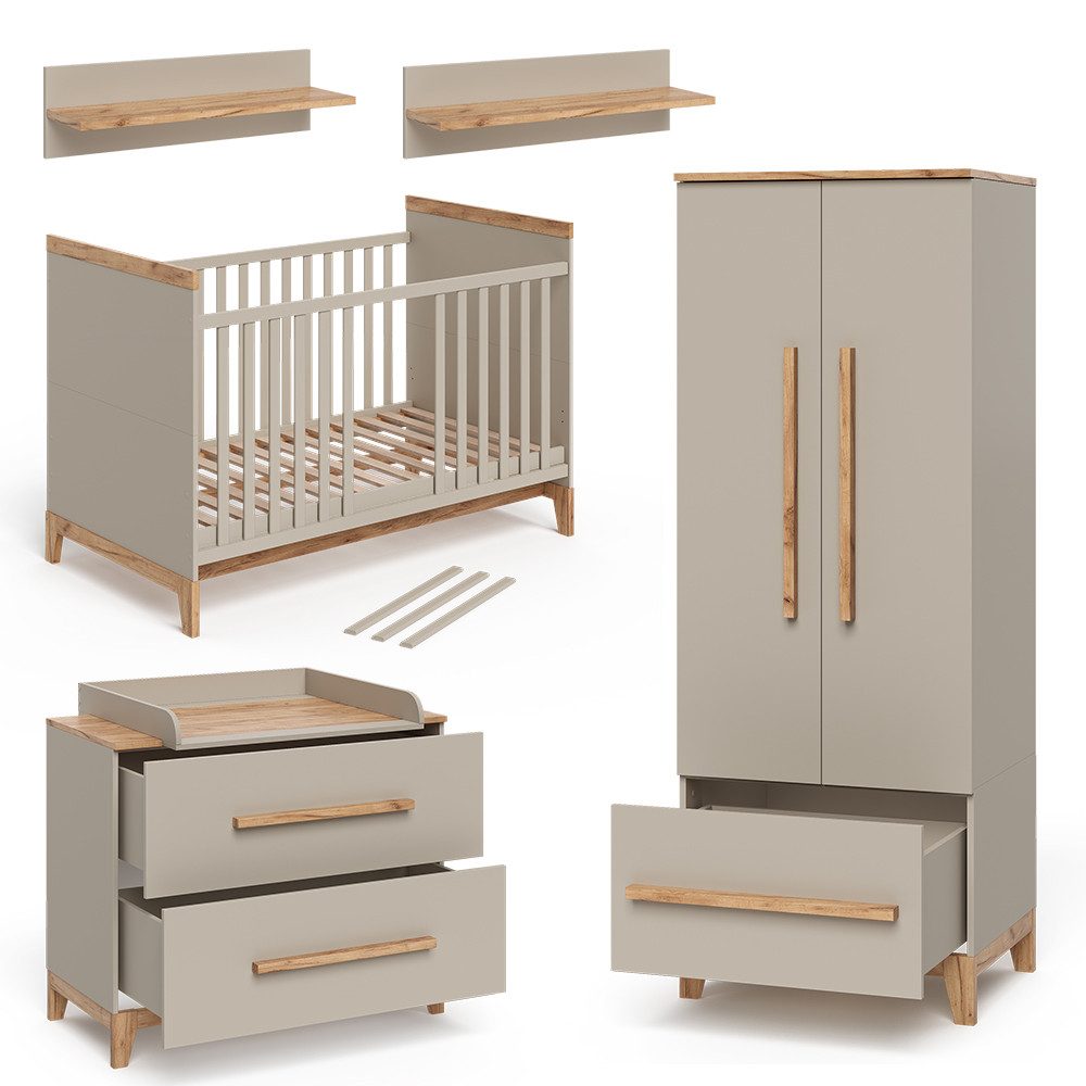 VitaliSpa® Babymöbel-Set Malia, Cashmere-Eiche, 5 Teile, (5-tlg)