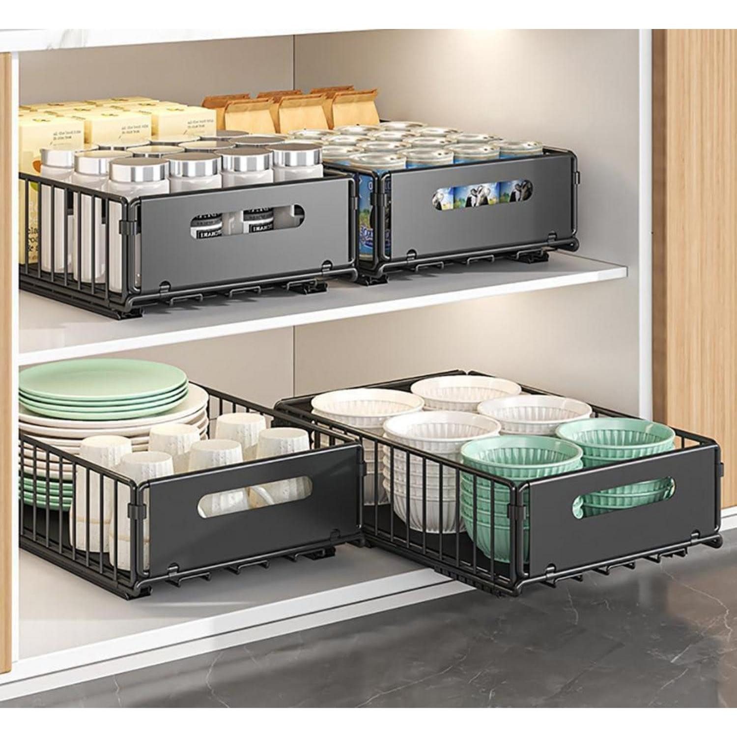 LuxusKollektion Schubladeneinsatz Teleskopschublade ausziehbar 4Stück 38D X 25W X 10H CM Schwarz (4 St)