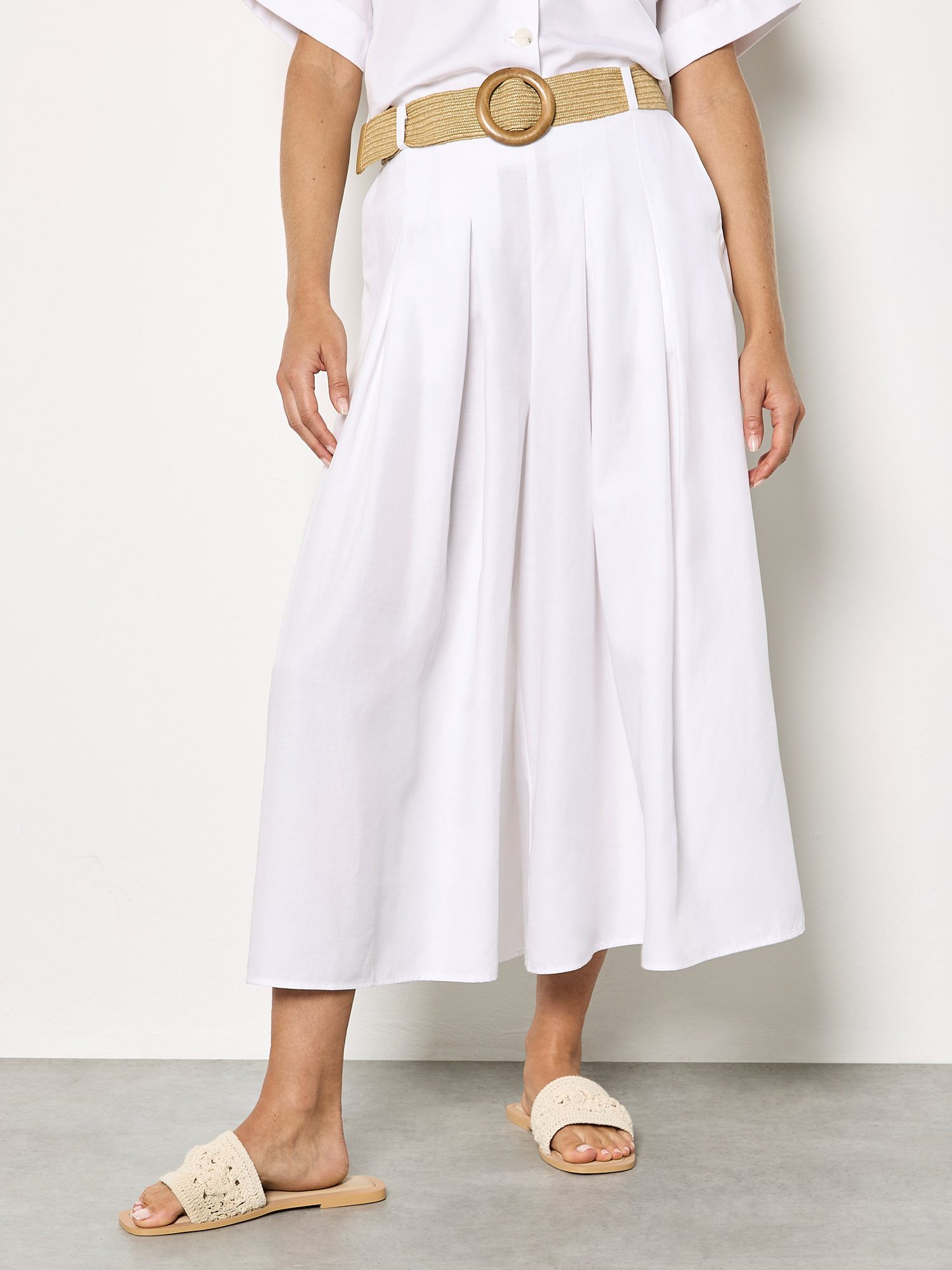 Apricot Culotte Weit geschnittene Culotte-Hose mit Falten Einfarbig