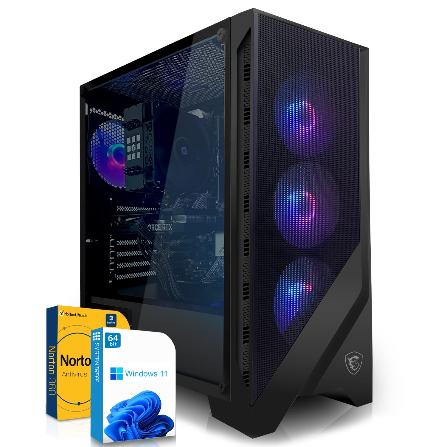 SYSTEMTREFF Basic Gaming-PC (AMD Ryzen 5 4500, GeForce RTX 3060, 16 GB RAM, 1000 GB HDD, 512 GB SSD, Luftkühlung, Windows 11, WLAN)
