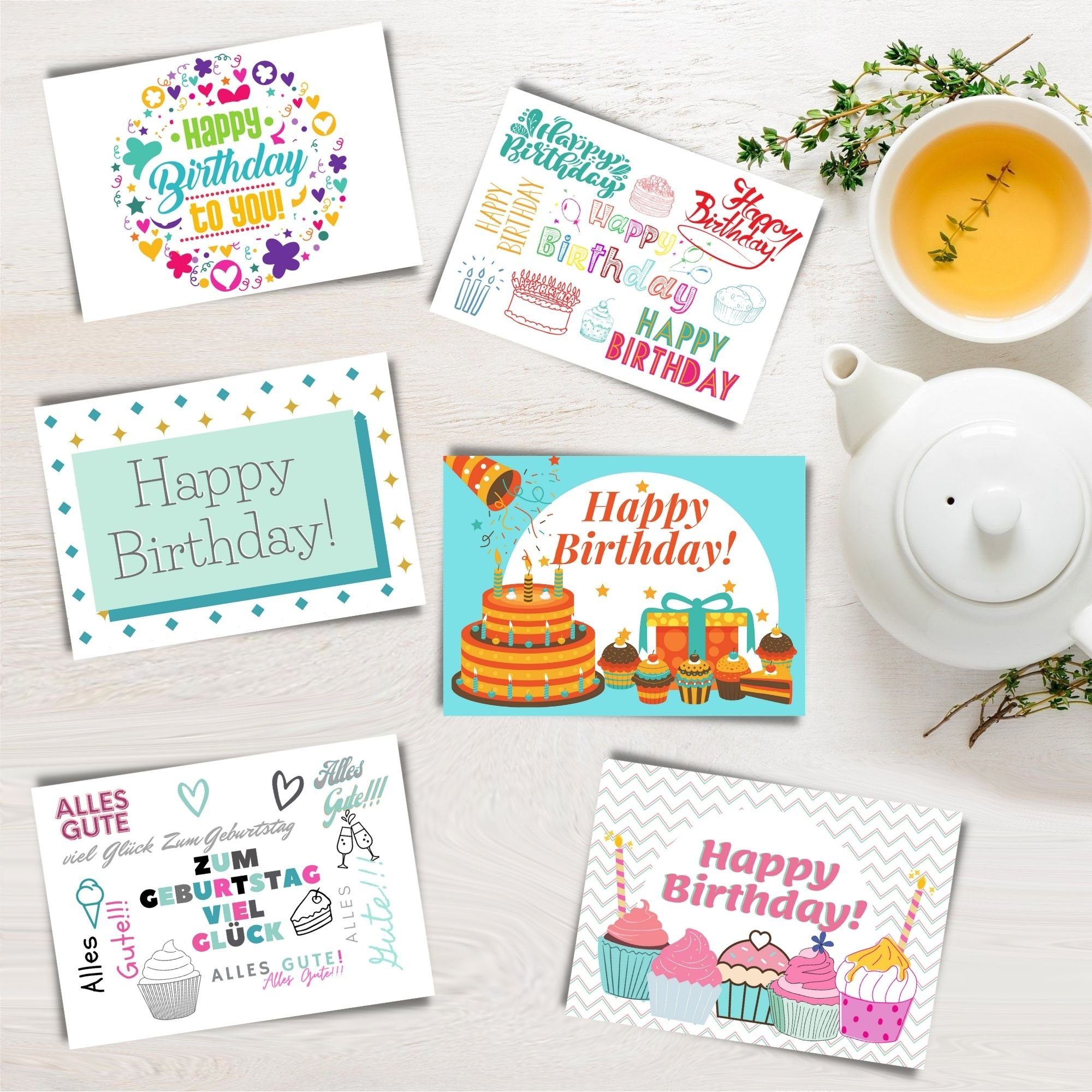 24er Geburtstagskarte zum 24er Set, Geburtstagskarten Grußkarten Set Happy Umschlag, Karten Birthday mit Geburtstag Kraftpapier Postkarten, Domelo
