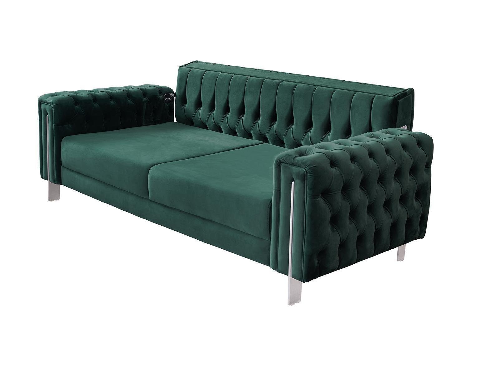 Grüne Chesterfield-Sofa, Luxus 230cm Sofa Einrichtung Wohnzimmer Couch Möbel Chesterfield JVmoebel
