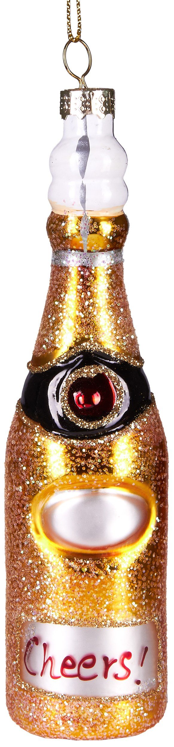 BRUBAKER Christbaumschmuck Handbemalte Weihnachtskugel Champagnerflasche, schöner Weihnachtsanhänger aus Glas, mundgeblasenes Unikat - 15 cm | Dekohänger