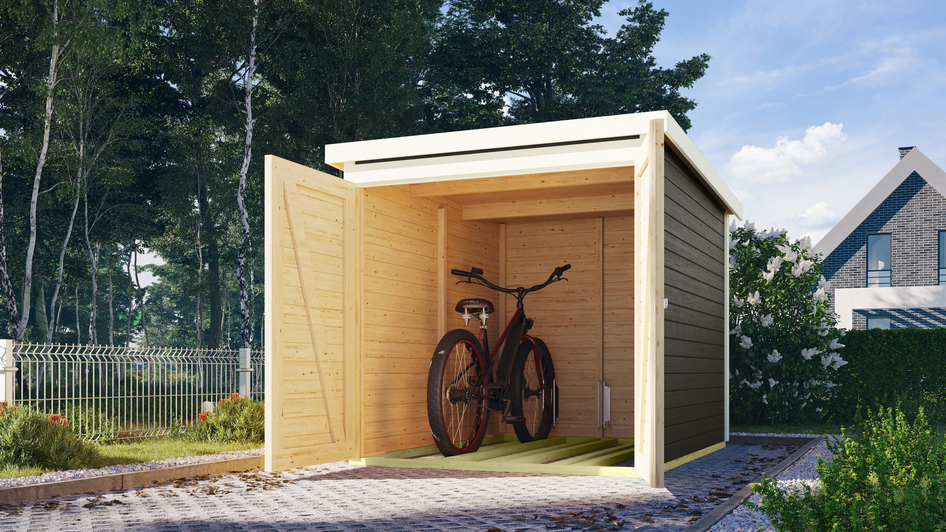 Karibu Fahrradbox Fahrradgarage mit Einschub und Halterung für bis zu 3 Fahrräder, Made in Germany, BxTxH: 162,5x216x167 cm