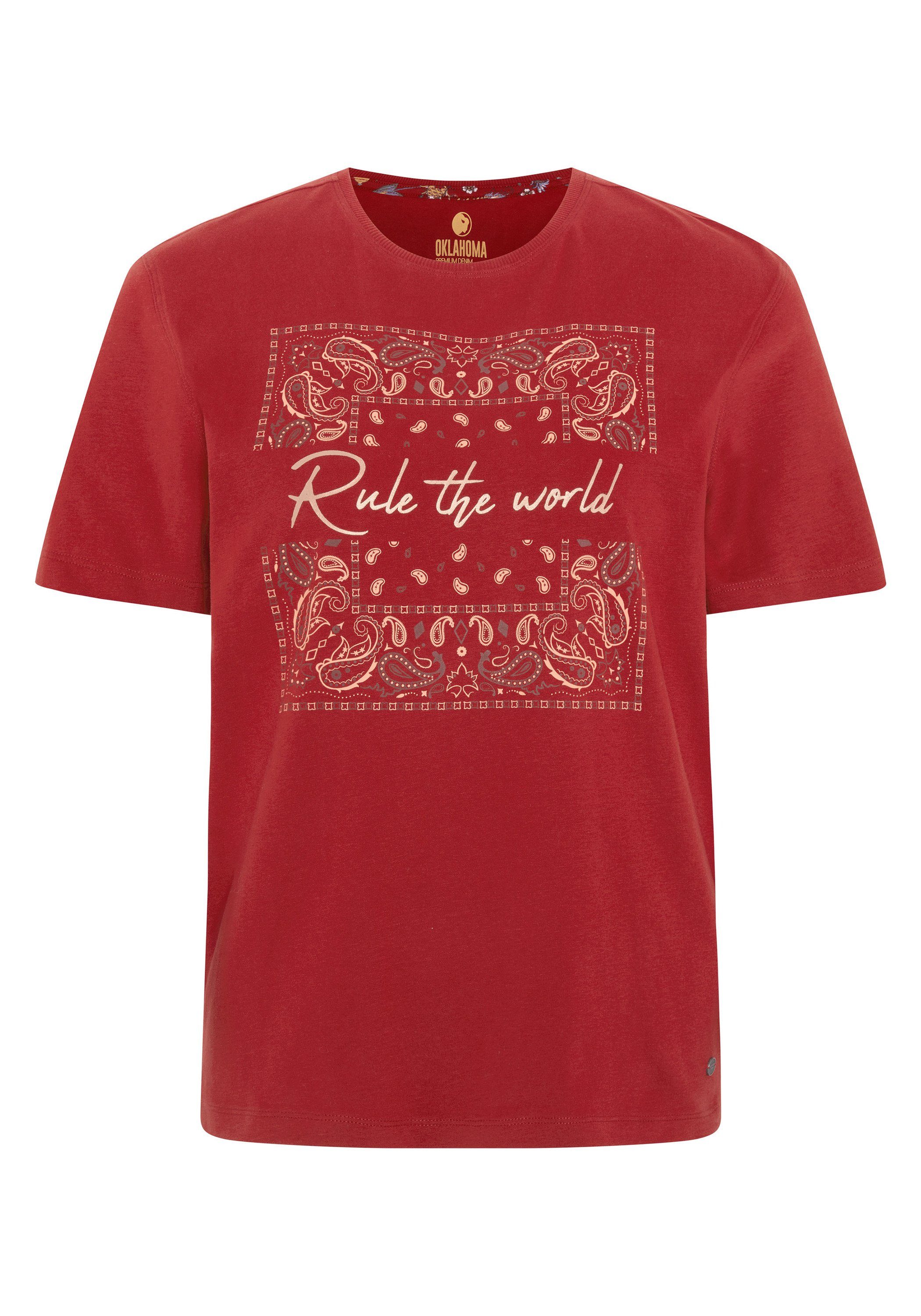 Oklahoma Jeans Print-Shirt mit Frontprint 19-1554 Savvy Red