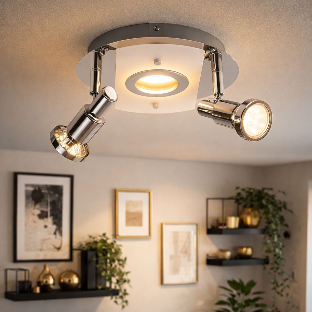 Briloner Leuchten LED Deckenleuchte, LED-Leuchtmittel fest verbaut, Warmweiß, Deckenleuchte Deckenrondell 3-flammig Metall Chrom