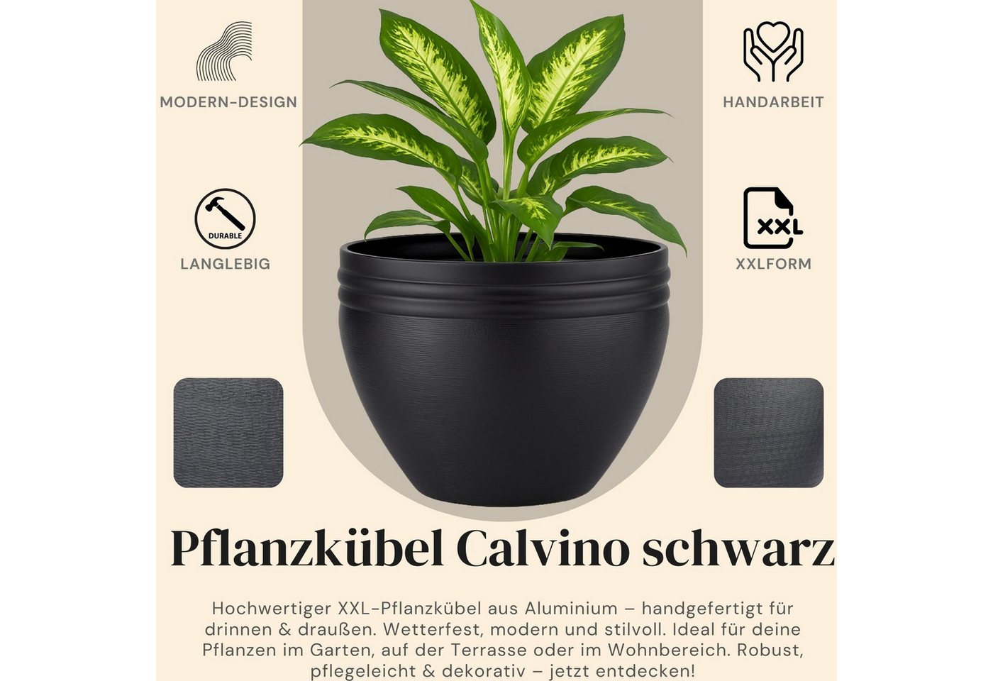 Thumbnail - Marrakesch Orient & Mediterran Interior Übertopf 3er Set Blumentöpfe Calvino schwarz - Aluminium Blumentopf modern (3 St...