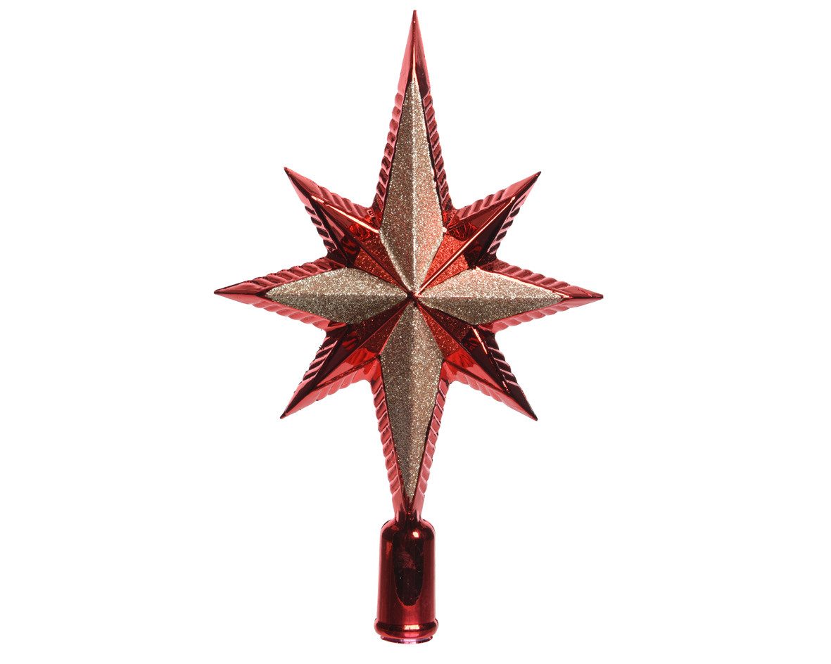 Kaemingk Christbaumspitze, Christbaumspitze Stern 25cm Kunststoff, weihnachtsrot / hellgold