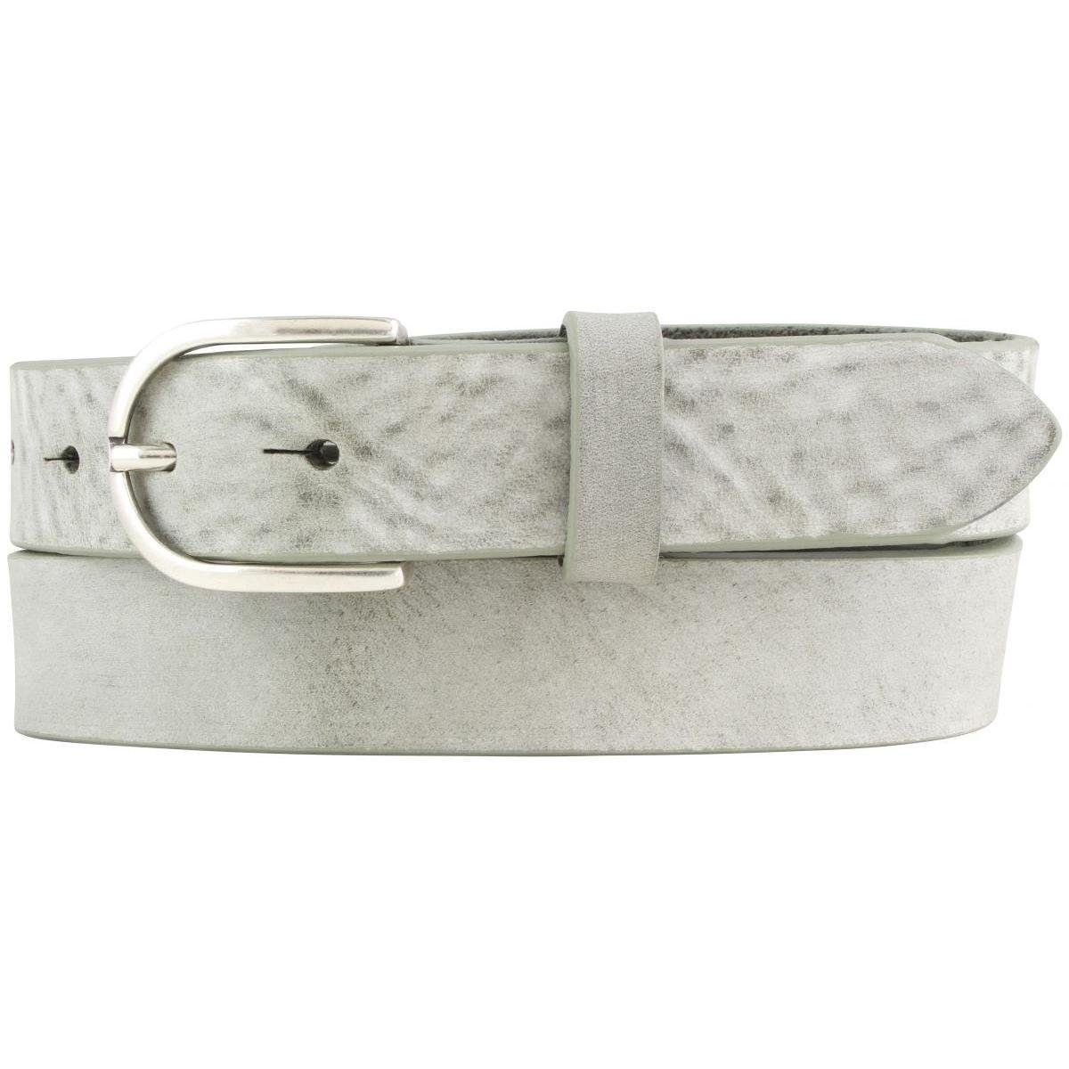 BELTINGER Ledergürtel Damen-Gürtel aus weichem Vollrindleder Vintage-Look 3 cm - Leder-Gürte weiches Leder, Gürtelschnalle in Altsilber, Vintage Hellgrau, Altsilber