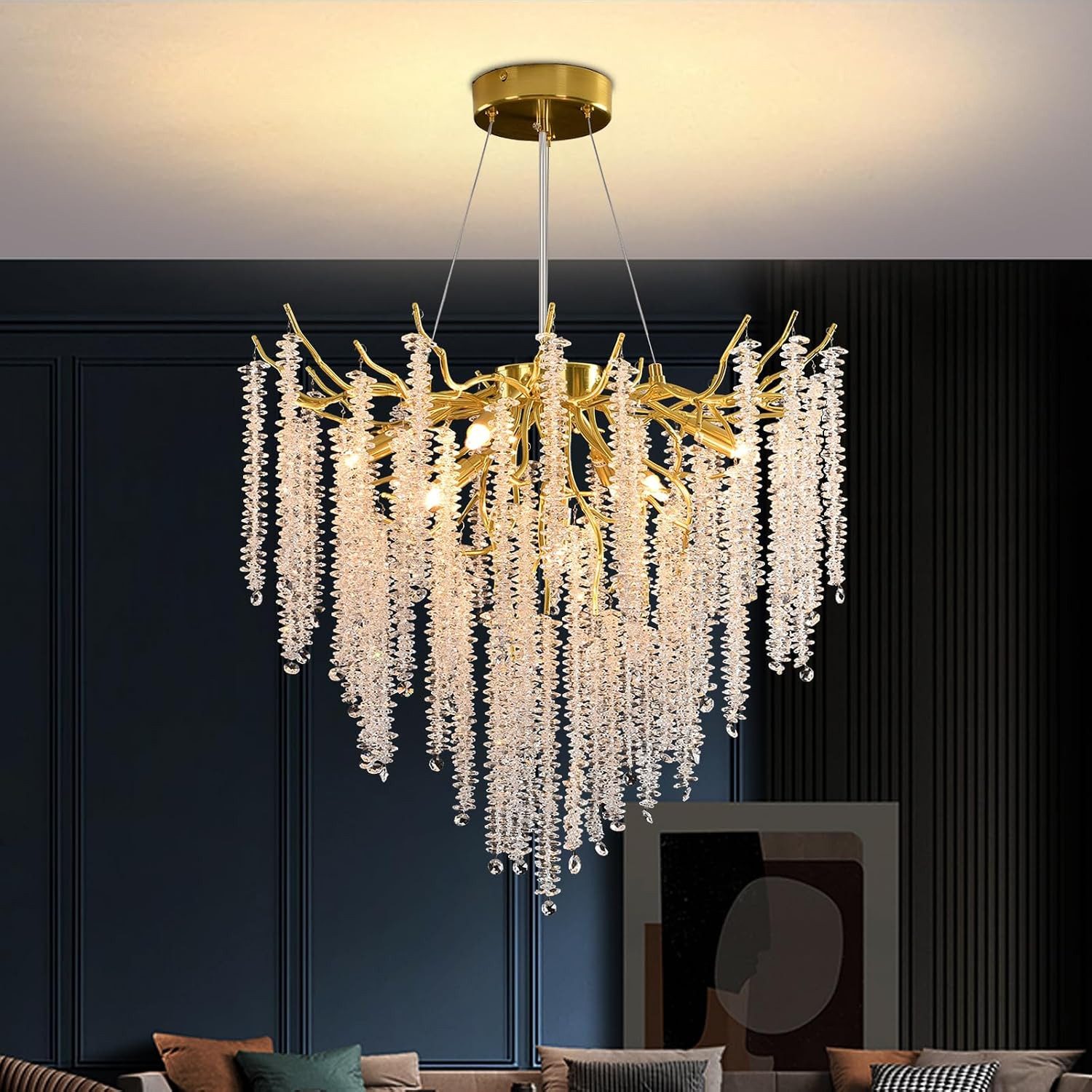 RRBEST Kronleuchter Modern Kronleuchter Kristall Leuchte, Luxus Kristall Pendelleuchte, Dimmbar Kristall Hängeleuchte, für Esszimmer, Wohnzimmer, Schlafzimmer