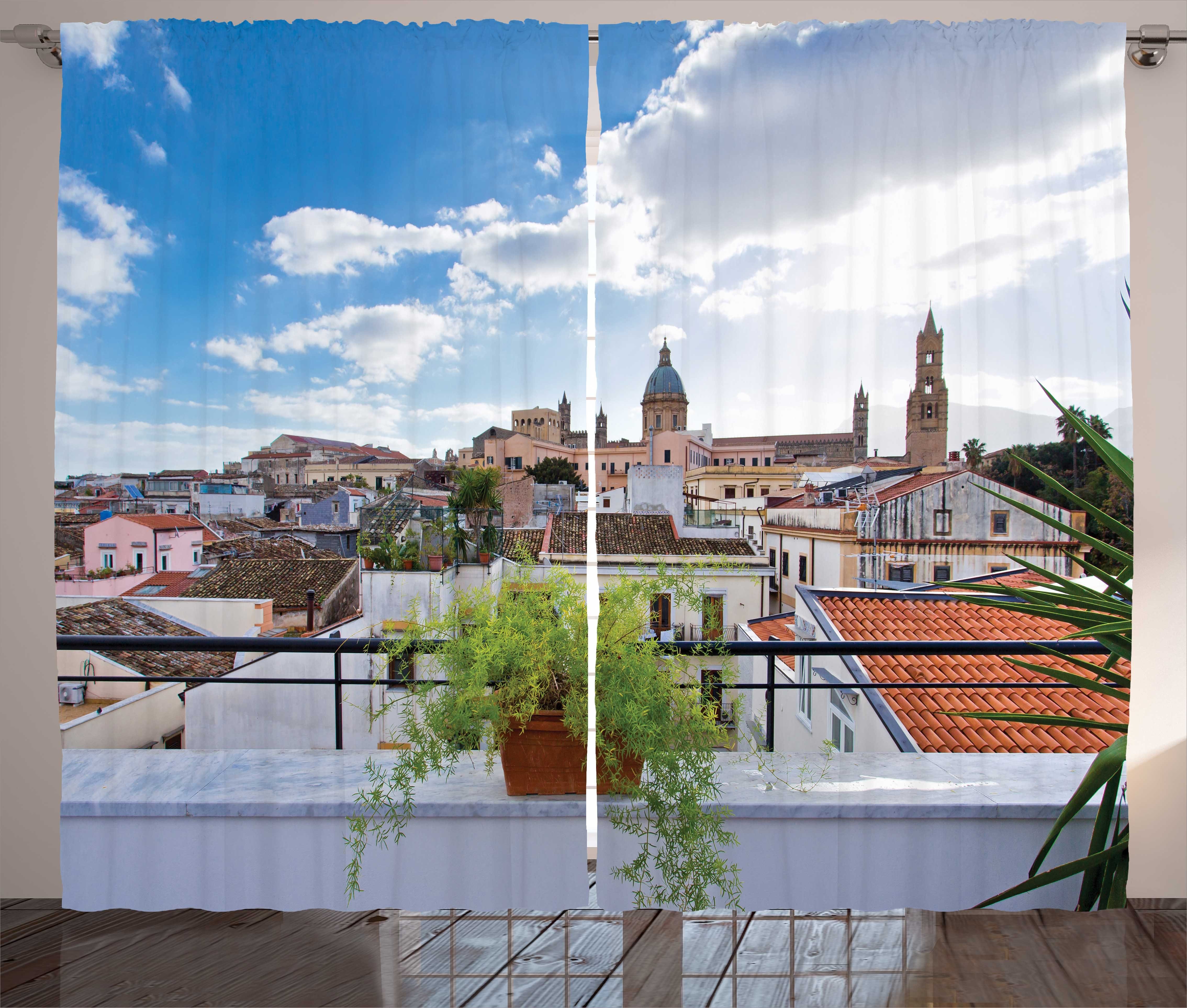 Gardine Schlafzimmer Kräuselband Vorhang mit Schlaufen und Haken, Abakuhaus, Sizilien Stadt Palermo Panorama