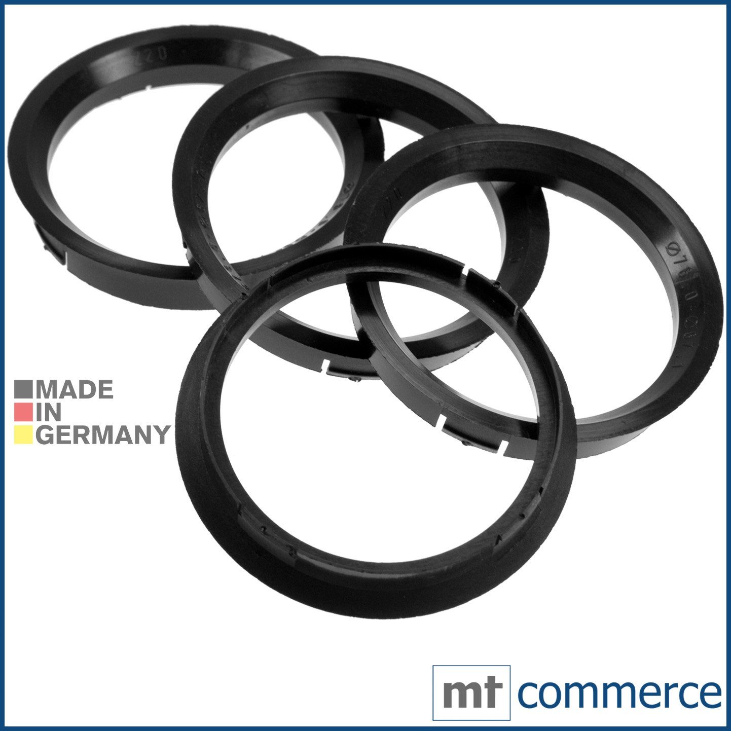 BRANDT AUTOMOTIVE Reifenstift 4X Zentrierringe schwarz Felgen Ringe Made in Germany, Maße: 76,0 x 67,1 mm
