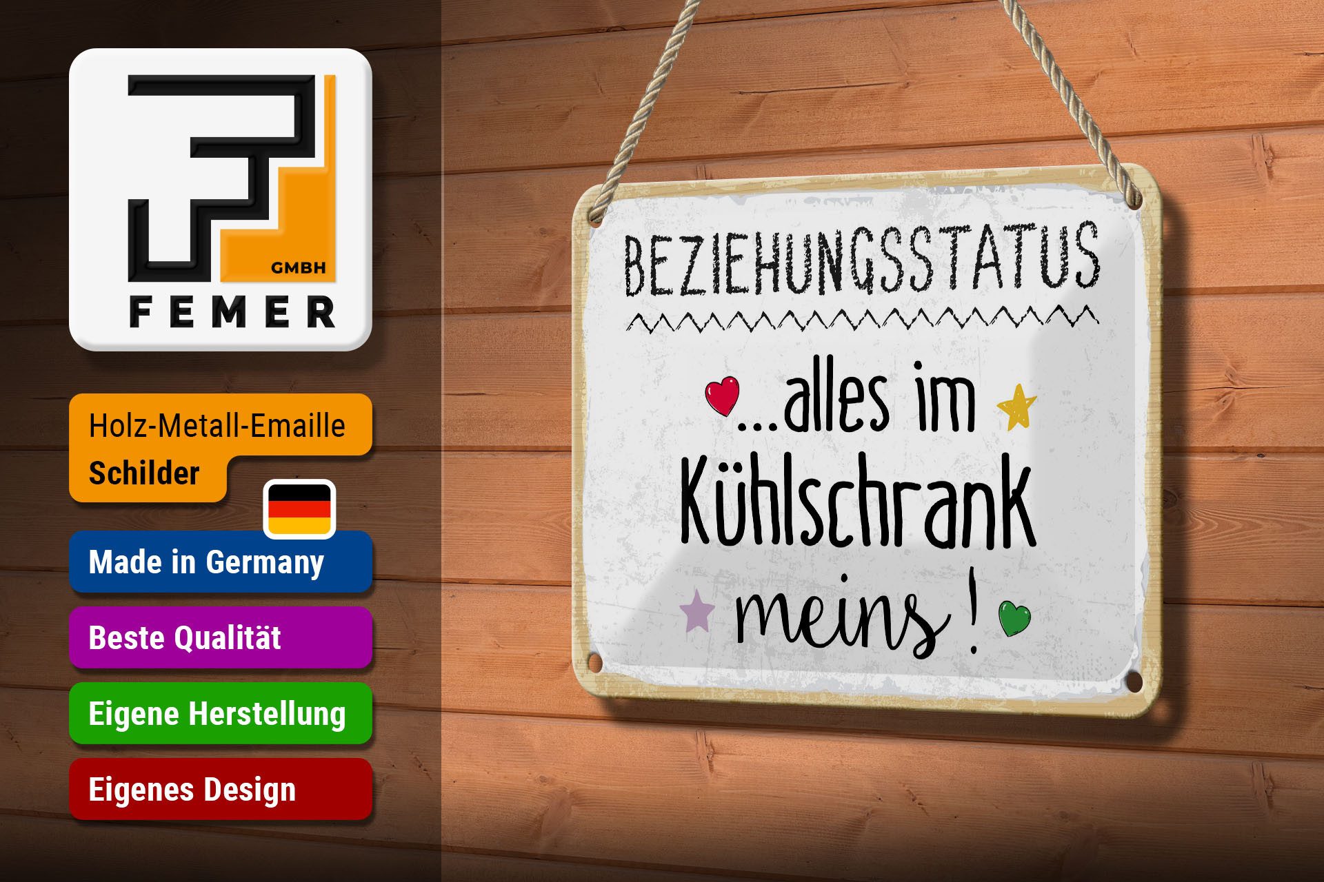 Femer GmbH Metallschild Spruch 12x18 cm Beziehungsstatus alles im Kühlschrank meins, (1 St), gewölbte Oberfläche, abgerundete Ecken, umgeschlagene Kanten