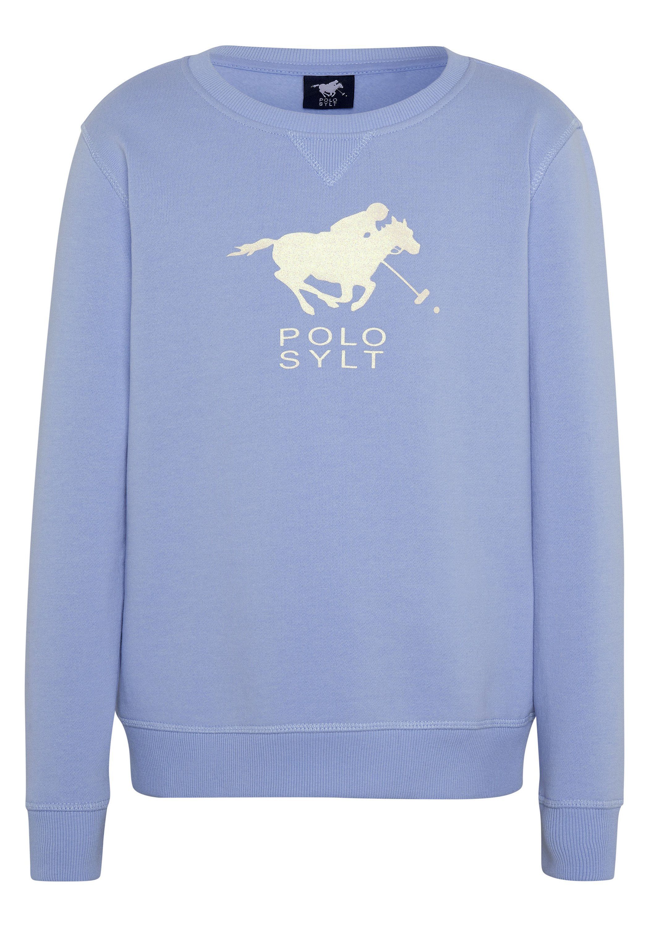 Polo Sylt Sweatshirt mit Glitzer-Label-Print Brunnera Blue
