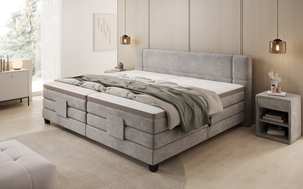 Luxusbetten24 Boxspringbett Familien Boxspringbett Noela in Samt, elektrisch verstellbar