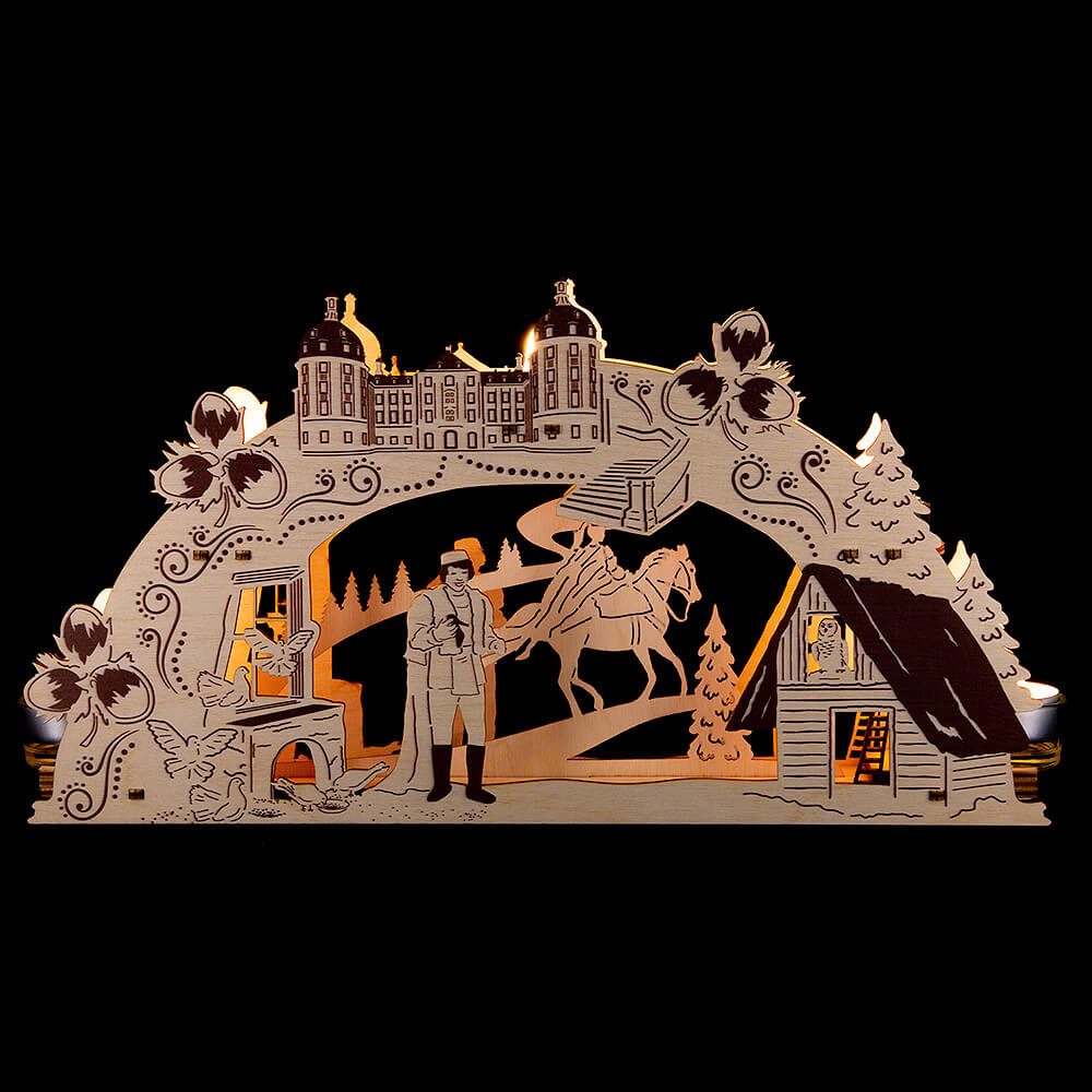 Erzgebirge-Palast Schwibbogen Schwibbogenleuchter "Drei Haselnüsse für Aschenbrödel" (37x20cm) von S