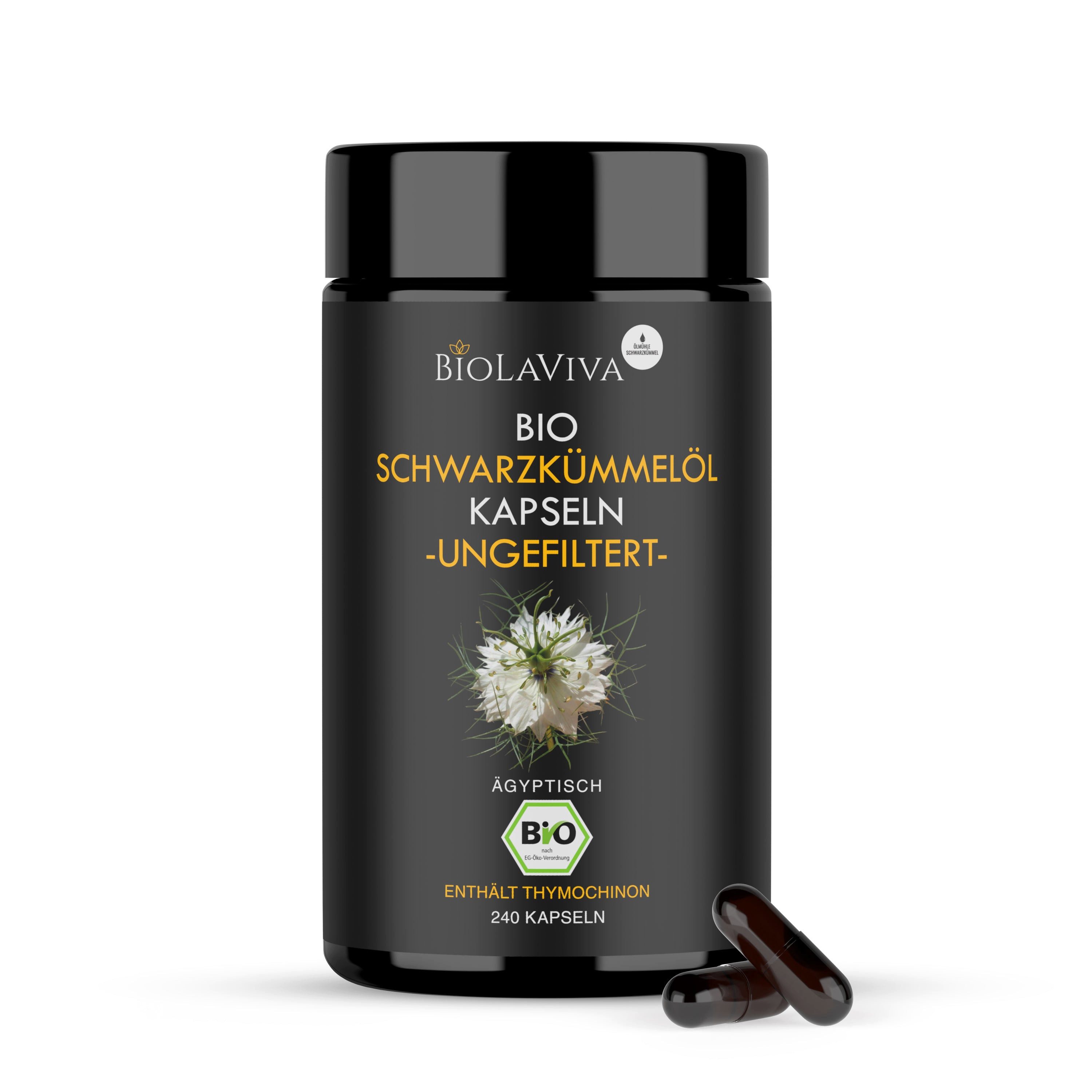 BIOLAVIVA Bio Schwarzkümmelöl Kapseln - ungefiltert - 240 Kapseln Kapsel