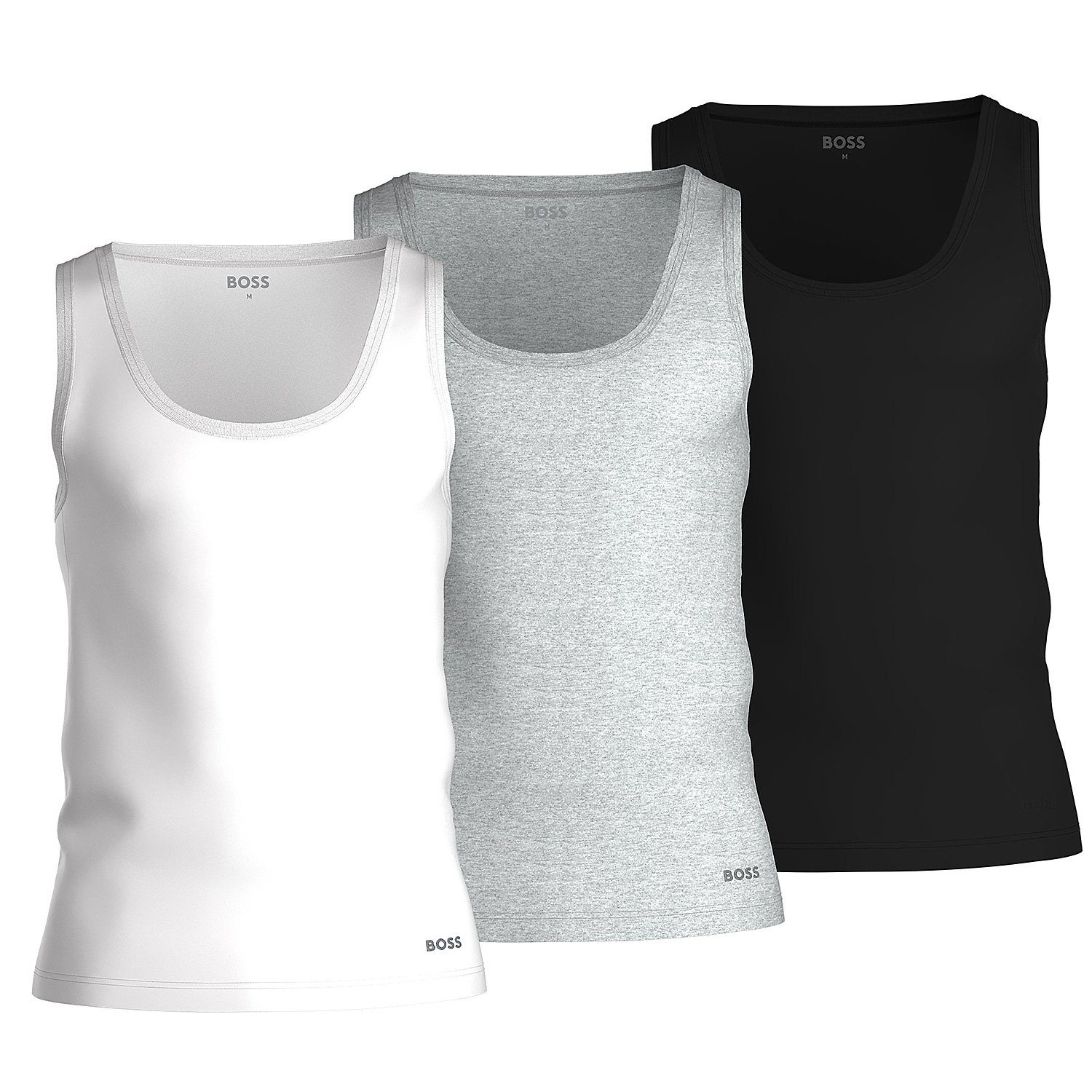 BOSS Unterhemd Pure Cotton (Packung, 3-St., 3er-Pack) Tank Top Achselhemd Rundhals Ausschnitt Regular Fit aus reiner Baumwolle im Dreierpack (Neues Modell) Mix (999)