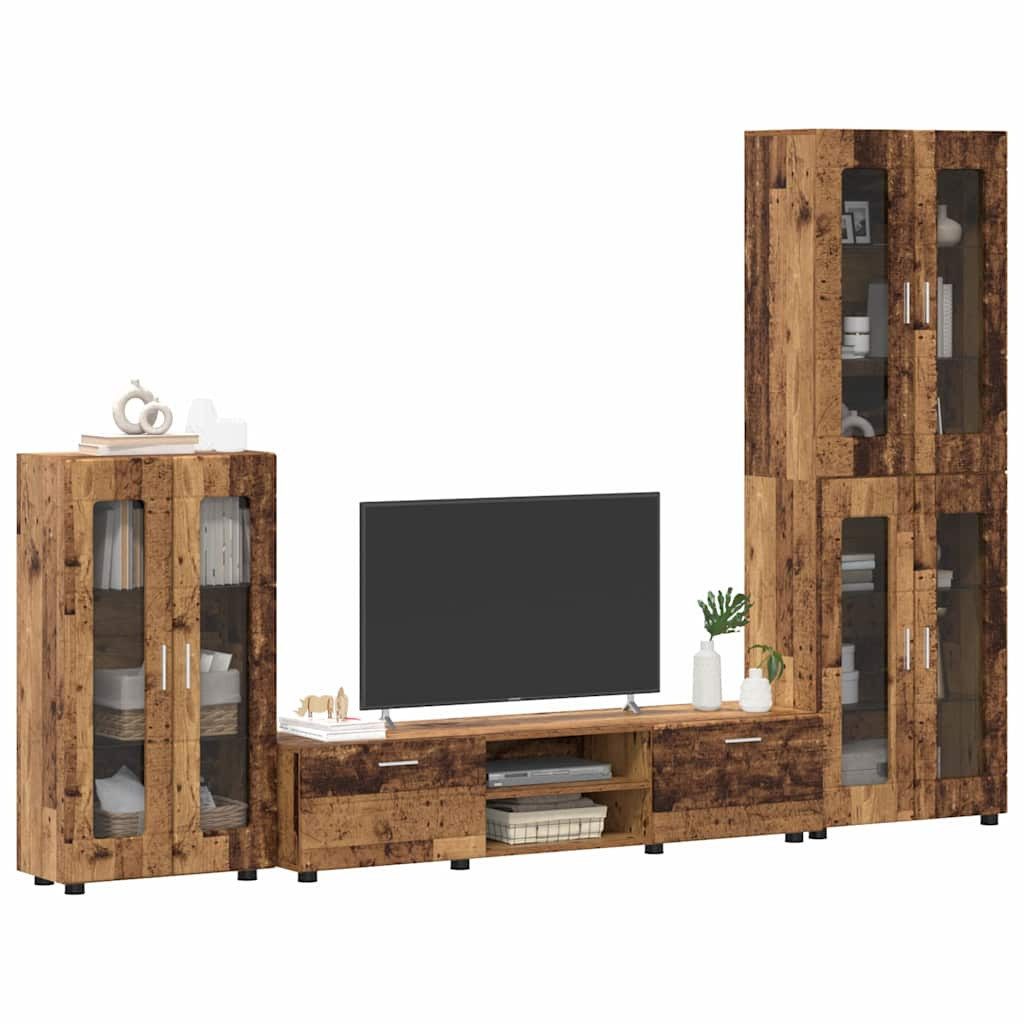 vidaXL Wohnzimmer-Set TV-Schrankset mit Schubladen FLORIN 3 pcs Altholz Holzwerkstoff, (3-St)