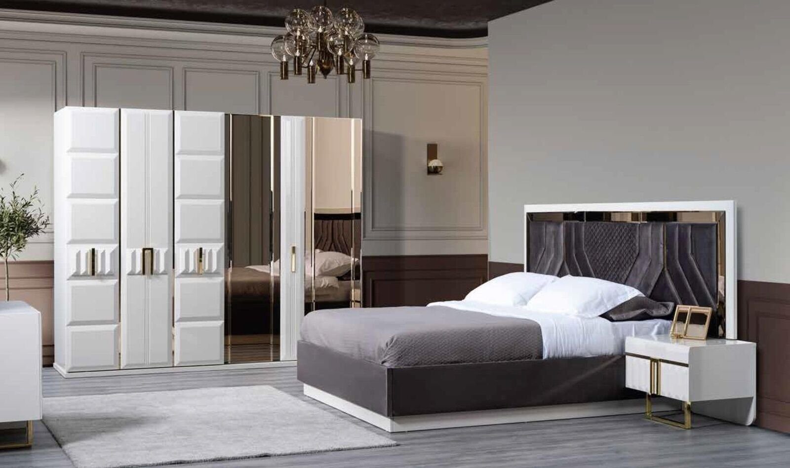 JVmoebel Schlafzimmer-Set Schlafzimmer Garnitur mit Kleiderschrank Bett Nachttischen 4tlg.