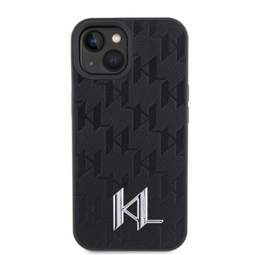 KARL LAGERFELD Smartphone-Hülle Karl Lagerfeld Apple iPhone 15 Hülle Leather Monogram Hot Stamp Metal