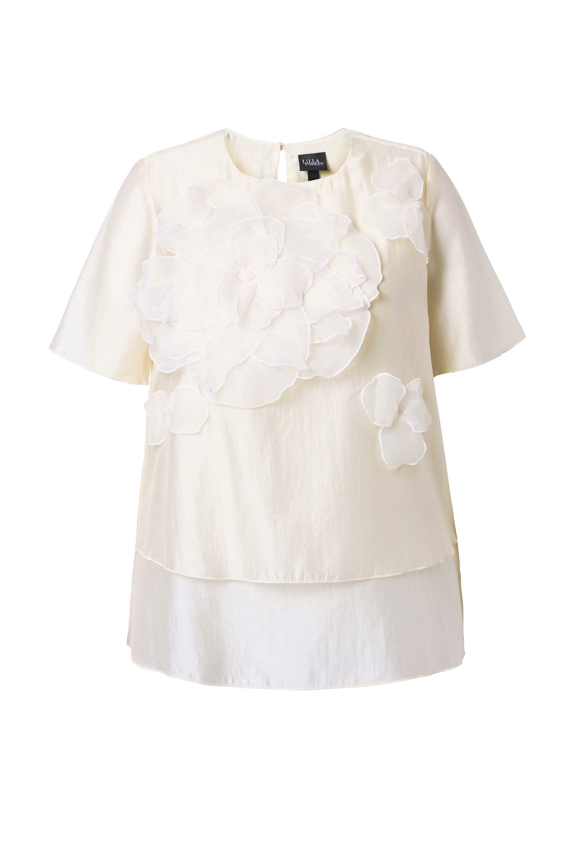 Ulla Popken Spitzenbluse Chiffonbluse Blüten-Applikationen Rundhals