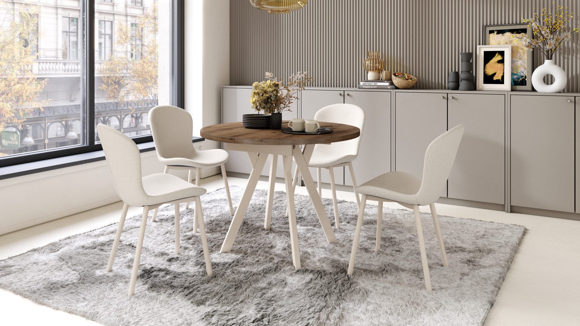 designimpex Esstisch Design Esstisch Almo ausziehbar rund Esszimmer Tisch 90 x 77 cm, Esstisch, Esszimmertisch, Tisch, Ausziehtisch, Küchentisch, Esszimmer
