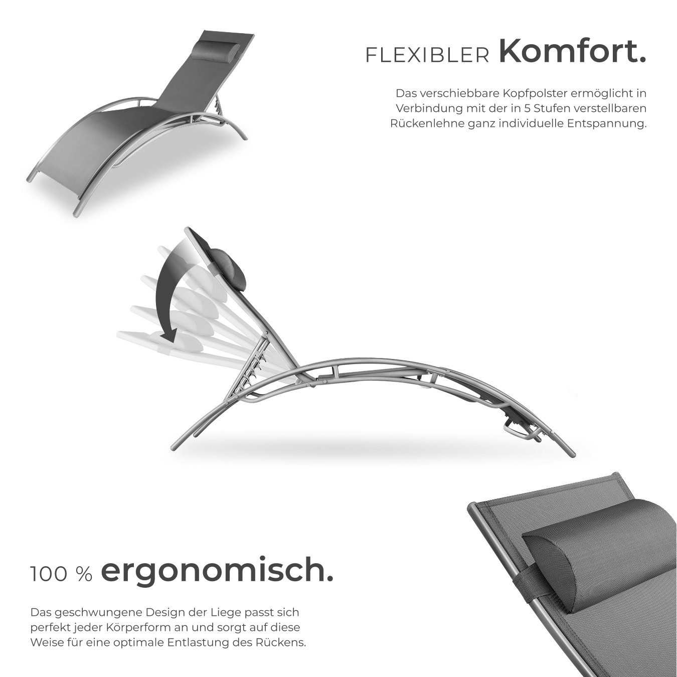 tectake Gartenliege 2er Set Gartenliege, Set, 2 St., 5-fach verstellbare Rückenlehne